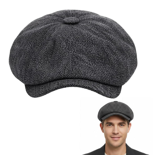 Flat Cap - Peaky Blinders Hat for Men - Black Mens Cap - Adjustable