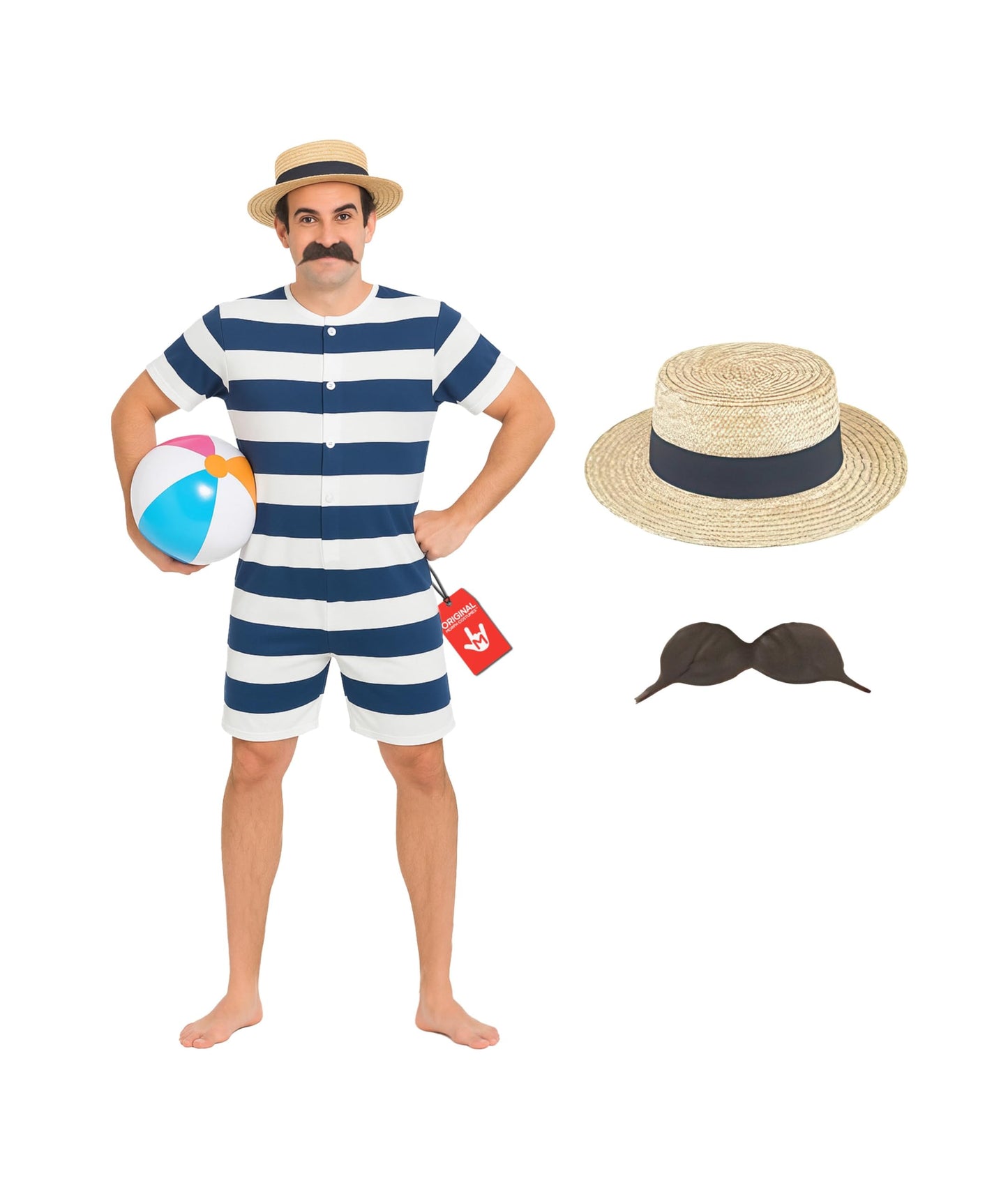 Fun Shack Old Time Victorian Bathing Suit Costume 20s, Mens 1920s Victorian Suit, Halloween Costumes for Men Adult Large