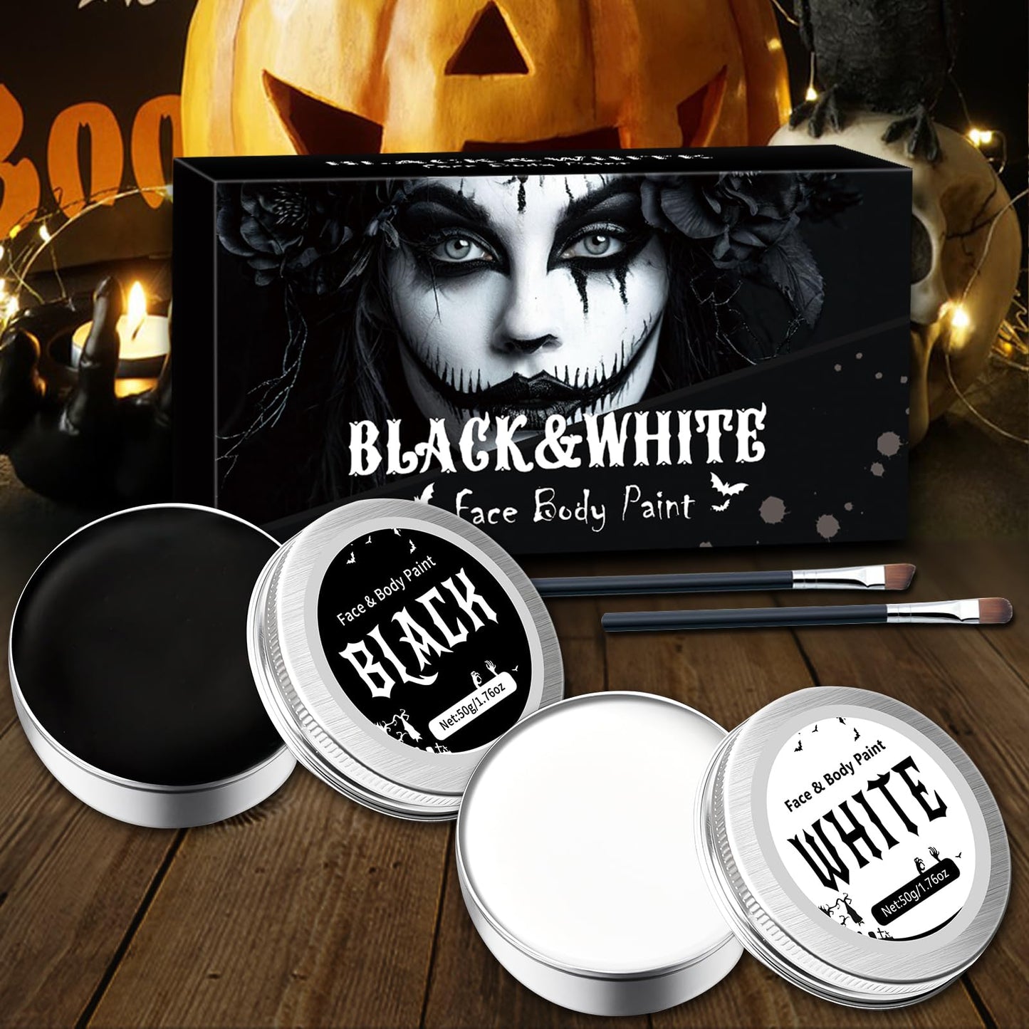 White Black Face Paint Makeup Halloween 100g, Halloween Make Up Kit Adults, Halloween Face Paints Kit, Skeleton Zombie Clown Makeup Halloween, Body Paint for Fancy Dress, Festivals