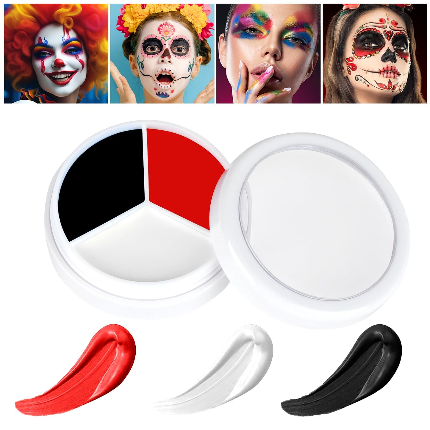 AOOWU 3 In 1 Face Body Paint Set, 3 Colors Face Paint Wheel for Special Effects SFX Zombie Makeup Kit, Professional Non Toxic Face Body Paint for Vampire Skeleton Halloween Clown Makeup Football Fans