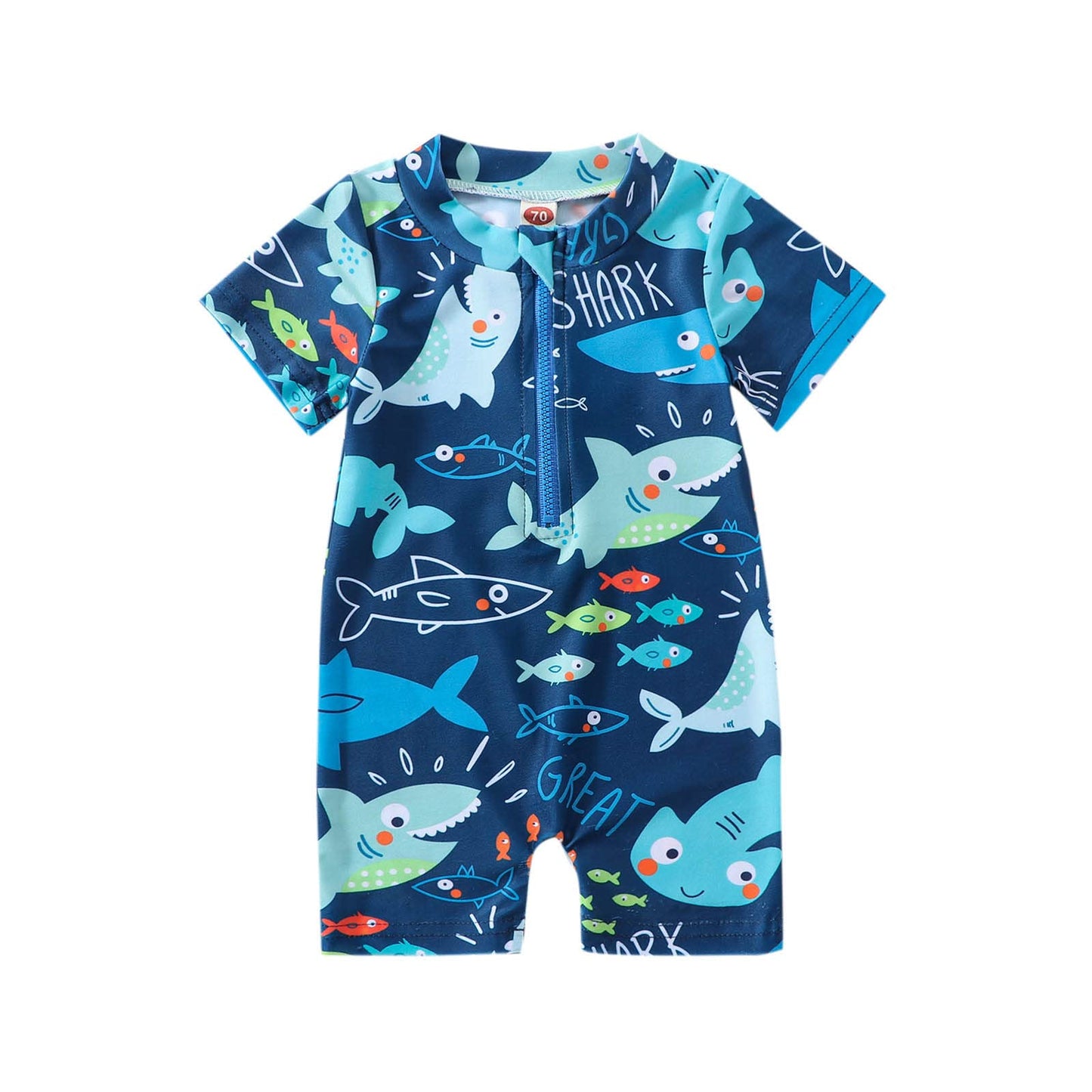 Nicoxijia Baby Boy Swimsuit Swimming Costume Infant Rash Guard Swimwear One Piece Zipper Swimwear Sun Protection Bathing Suit (Blue, 6-12 Months)
