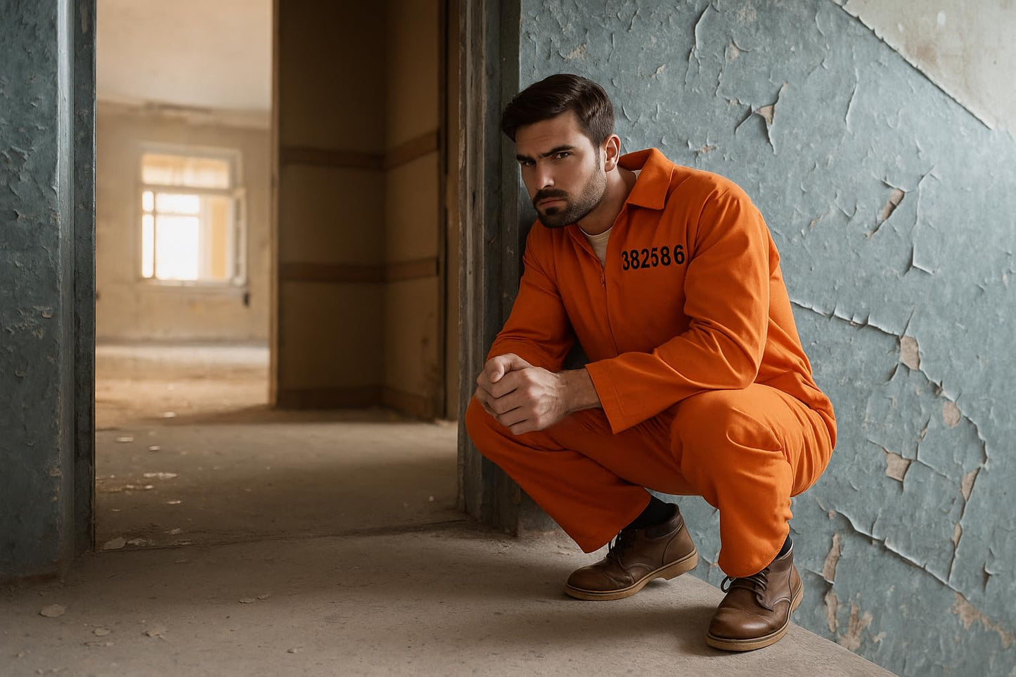 HENBRANDT Adult Men's Orange Prison Jumpsuit Fancy Dress Costume Convict Boiler Suit Prisoner Overalls Jail Jump Suit Dress Up Outfit One Size Mens Fancy Dress Costume