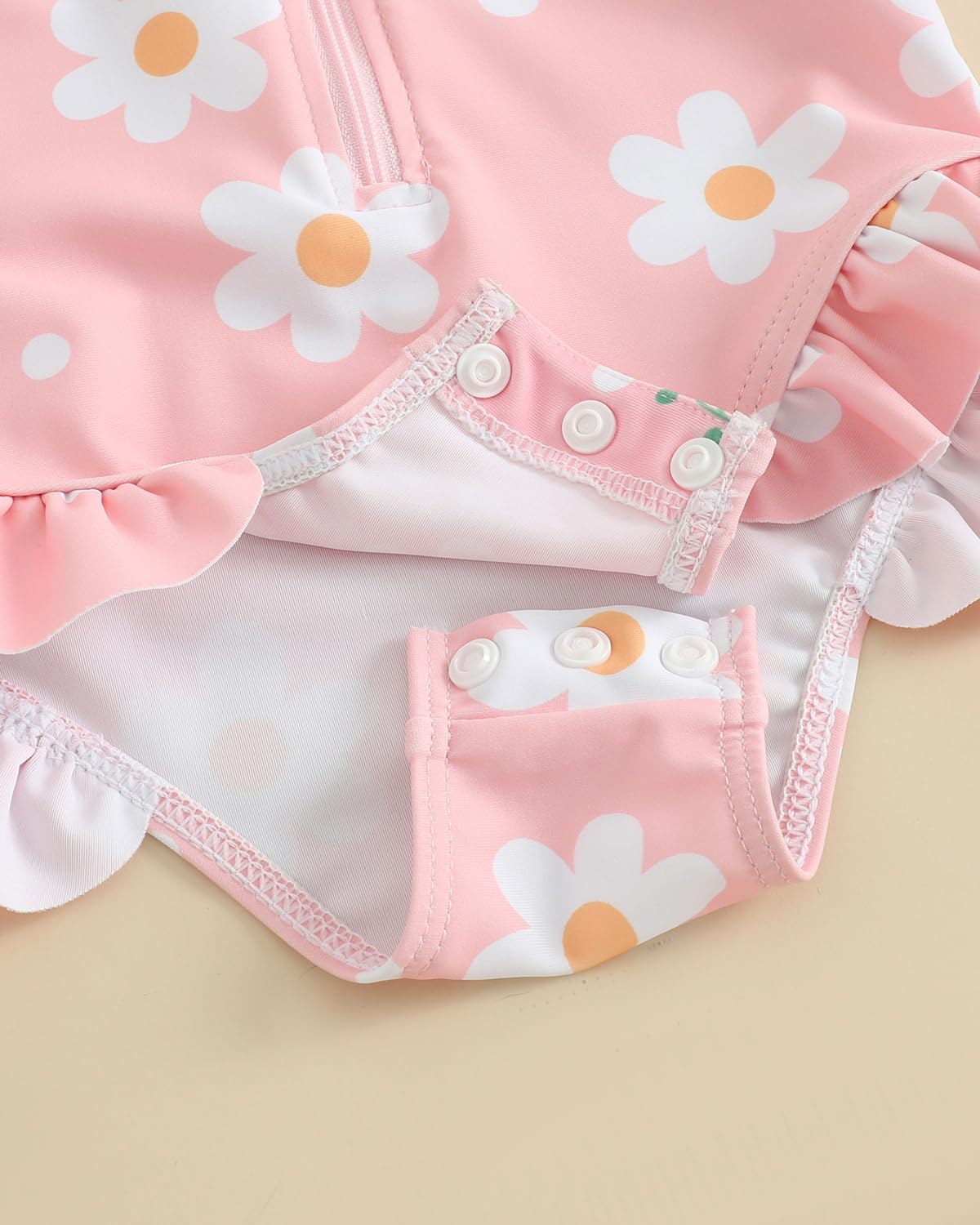 Baby Swimsuit Girl 3-Piece Set 0M-3T, Long Sleeve Toddler Swimming Costume with Hat & Headband, UPF 50+ Infant Rash Vest Front Zipper & Snaps, Pink Flower 12-18 Months