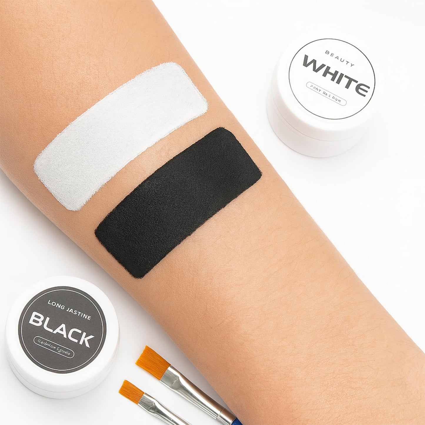 Halloween Cosplay SFX Makeup Black + White Face Body Paint – Black + White Face Body Paint Set for Adults, Non Toxic White Face Paint Kit, Full Coverage, Easy to Apply & Washable