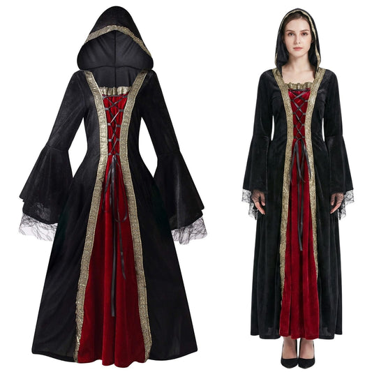 Woman wearing medieval gothic velvet dress