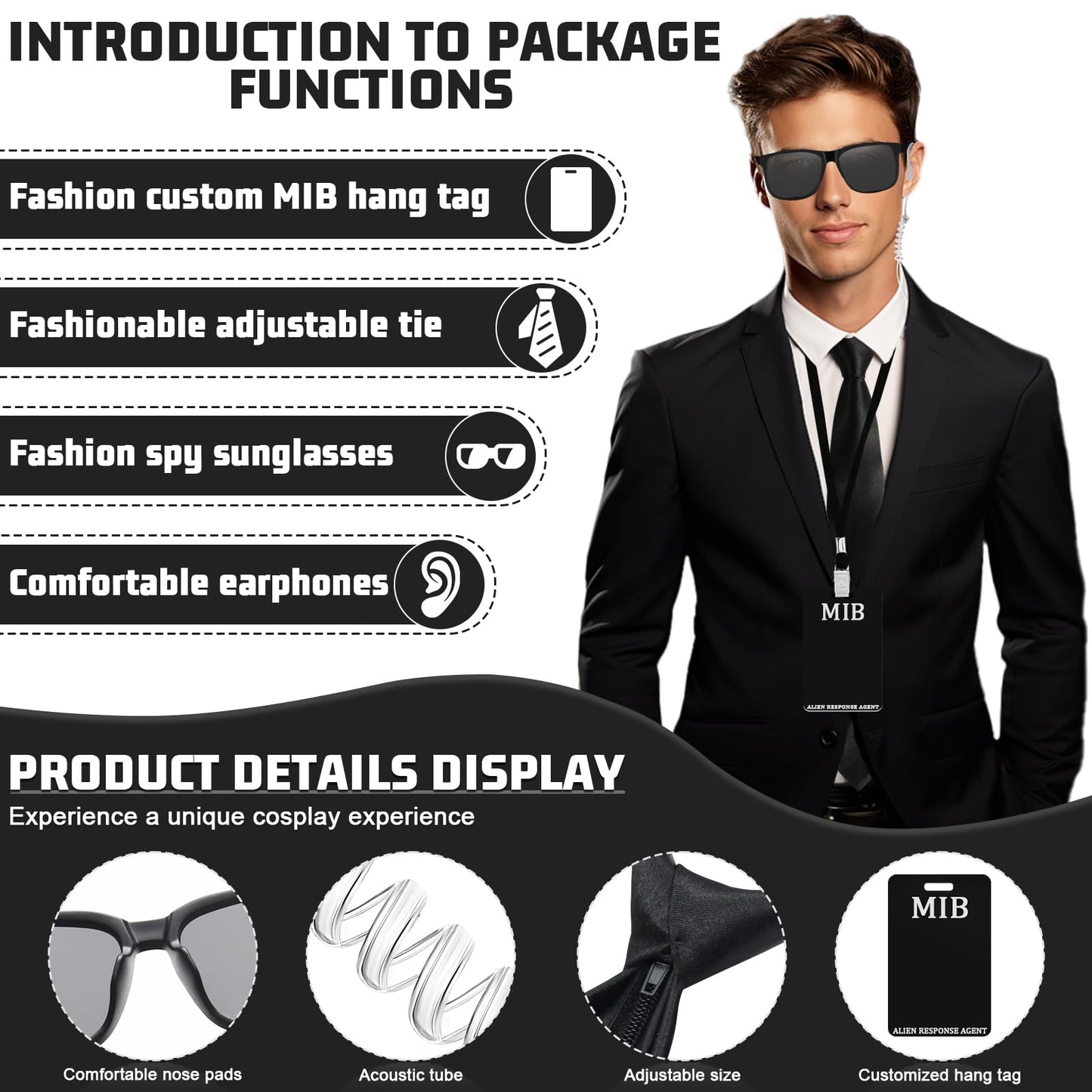 Agent Costume Accessories Set - Secret Agent Dress Up Kit with Id (image 3)