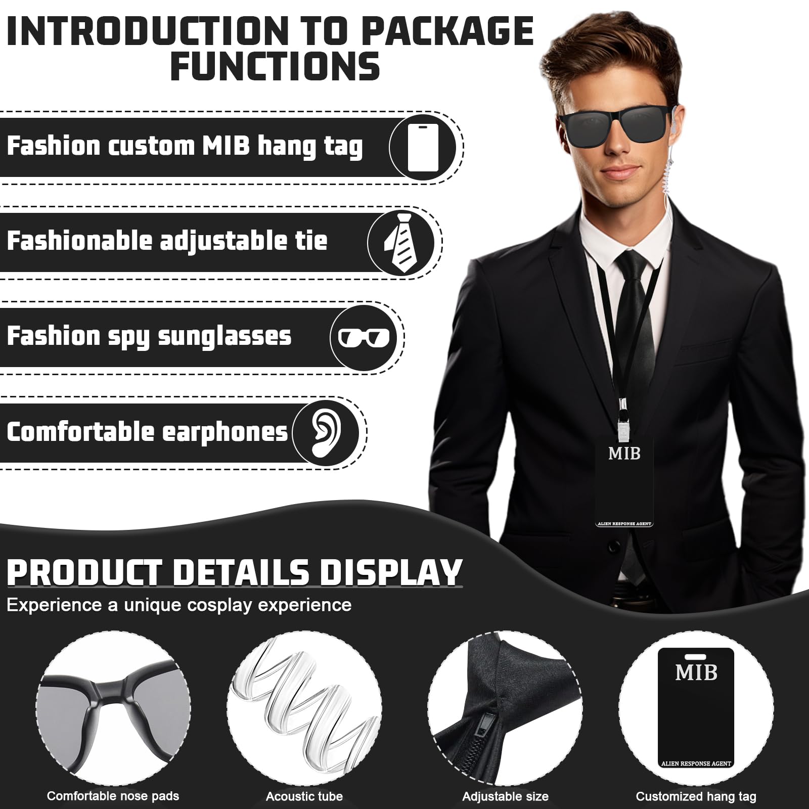 Agent Costume Accessories Set - Secret Agent Dress Up Kit with Id (image 3)