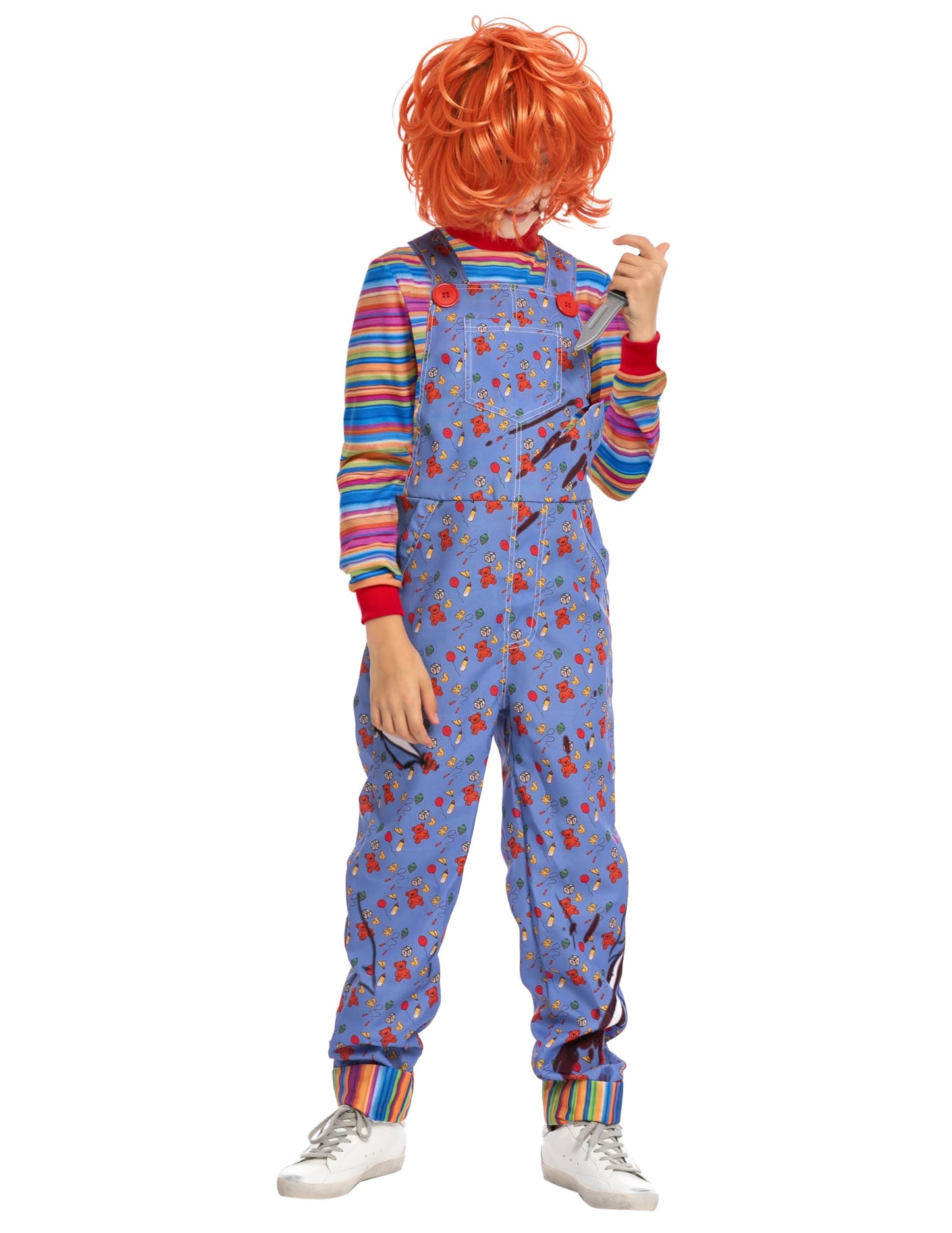 Spooktacular Creations Chucky Costume and Wig Halloween for Child, Kids Play Chucky Costume Jumpsuit Outfit Medium(8-10 years)