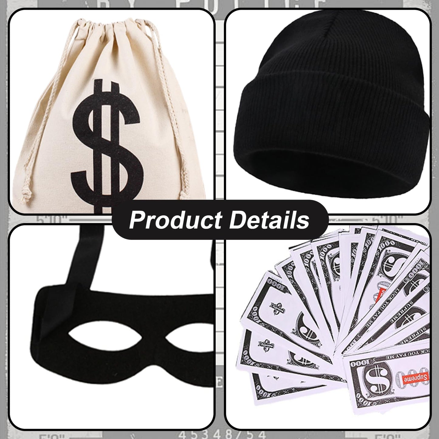 Adults Burglar Costume - Robber Fancy Dress Costume Set - Adult (image 5)