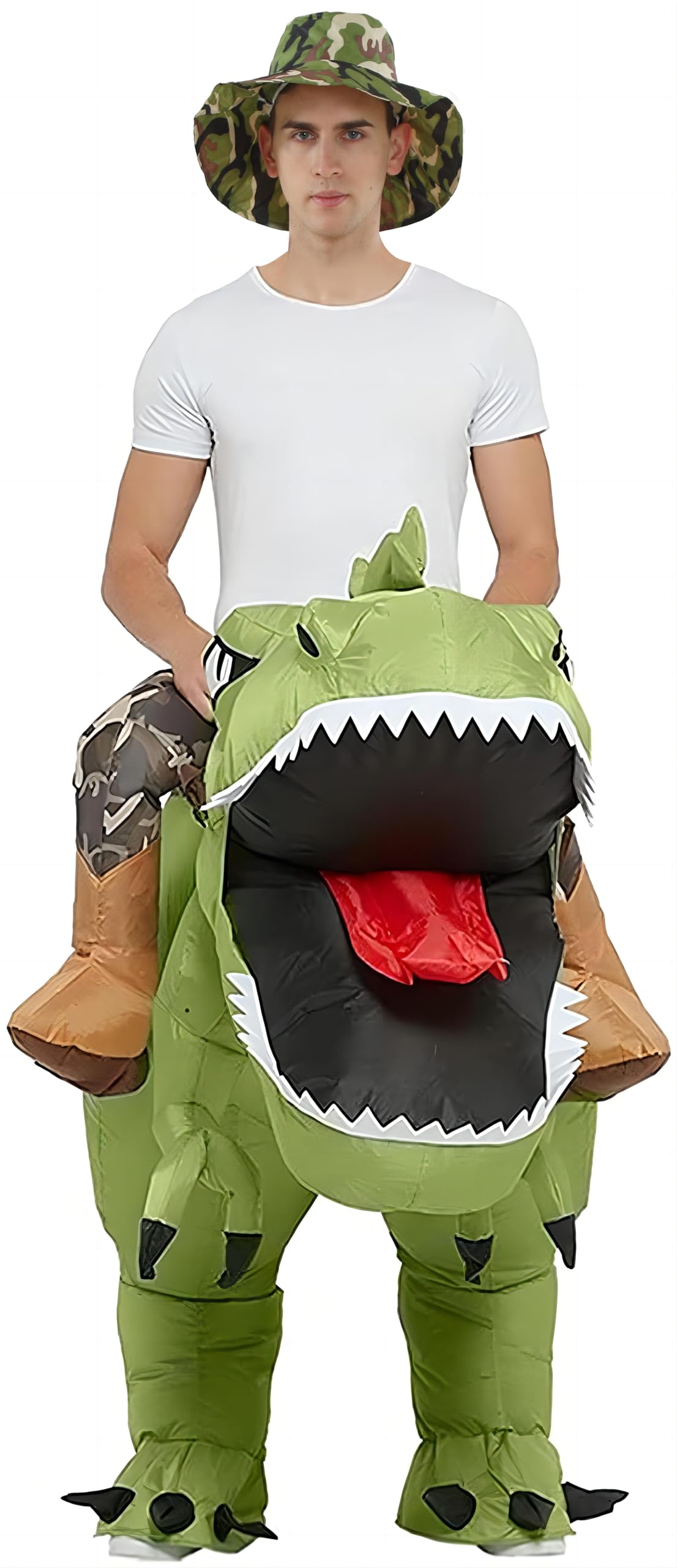 FXICH Inflatable Dinosaur Costume Blow up Dinosaur Costume Outfit Funny Halloween Dino Costume Suit (green),dinosaur costume for adult:150cm-190cm