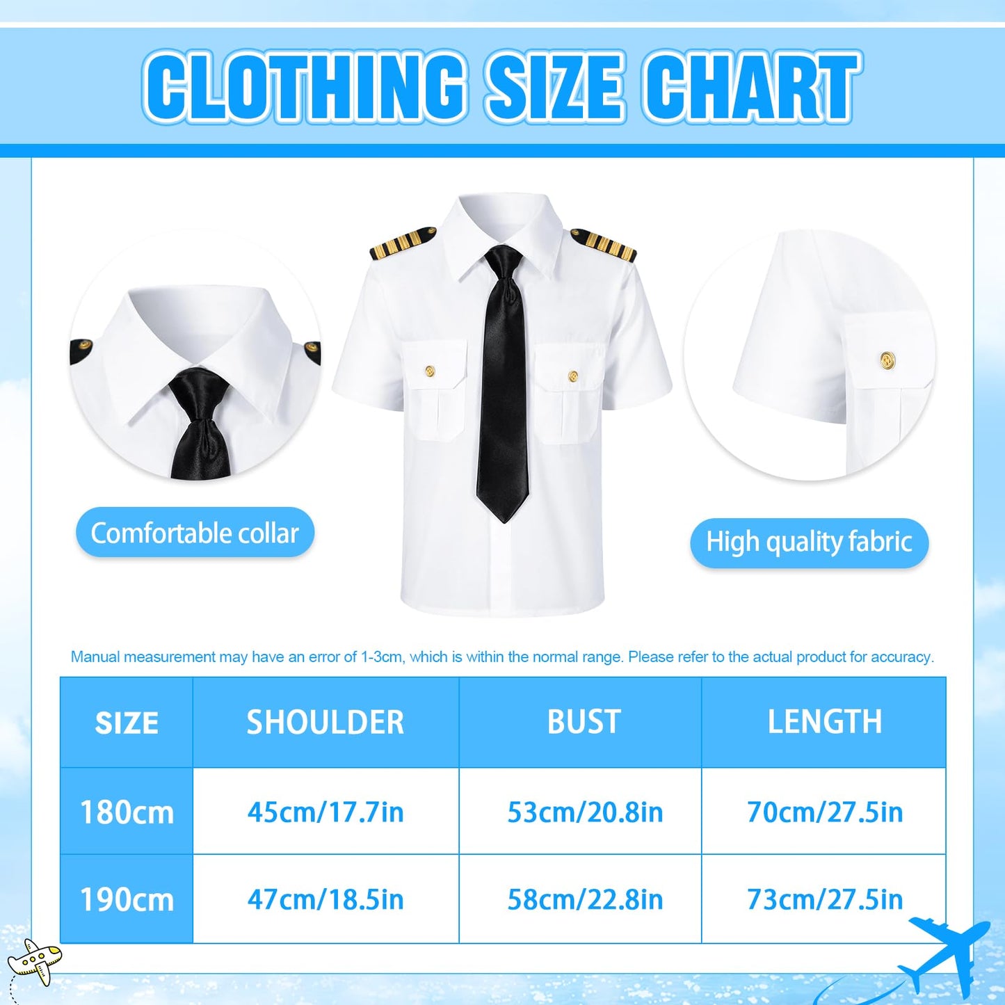 Pilot Fancy Dress Costume for Adults - Captain Outfit with Shirt