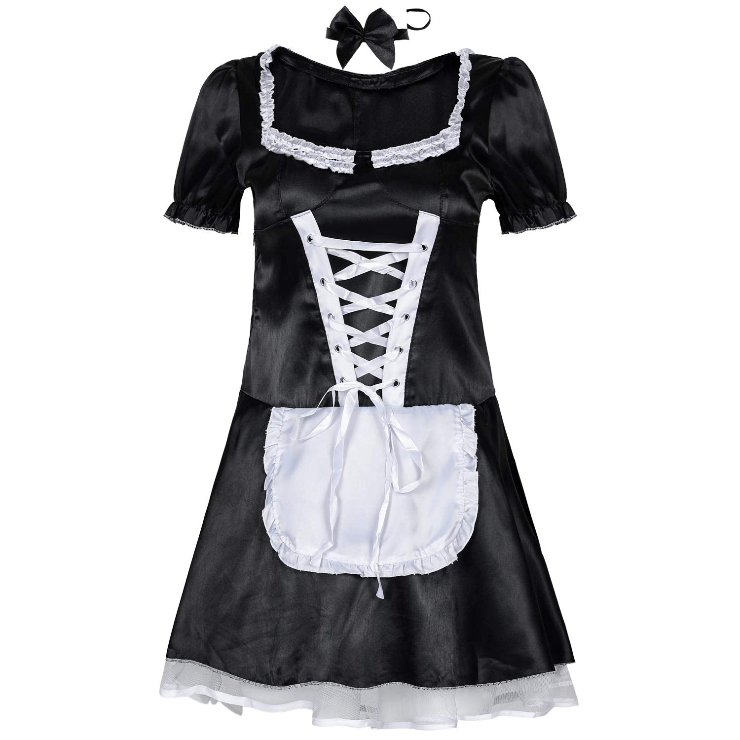 Maid Outfit Women - Sexy French Maid Costume Women Black Satin (image 4)