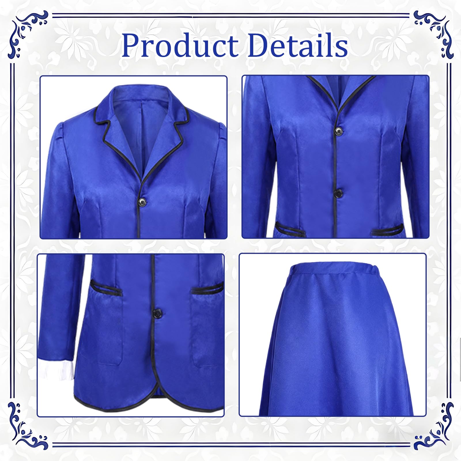 Victorian Nanny Costume Women World Book Day Blue Jacket Skirt Hat (image 3)