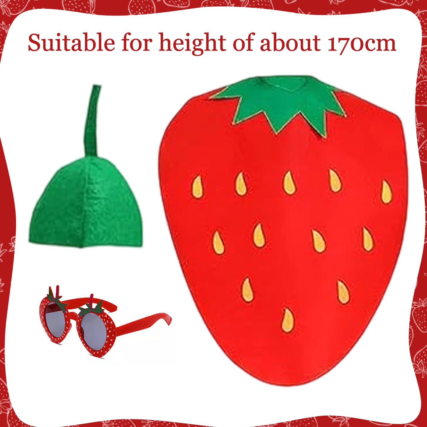 Strawberry Costume for Adults, Lightweight & Comfortable Funny Fruit Cosplay Outfit, Fancy Dress for Adult Fancy Dress Costumes - Hat, Dress & Glasses, for Halloween Themed Parties Cosplay Fun Events