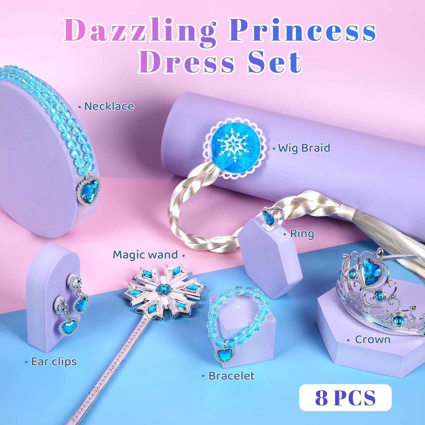 WIKITOT Princess Costumes for Girls, Light up Princess Dress up for Girls Aged 3-10, Kids Fancy Dress Costumes for Halloween Birthday Costumes (M(5 to 6 years))