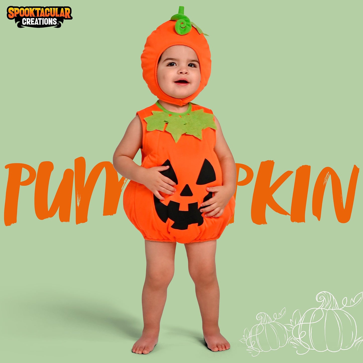 Spooktacular Creations Baby Pumpkin Costume, Cute Pumpkin Outfit, Orange Sleeveless Halloween Costume for Dress Up Party (3T (3-4 yrs))
