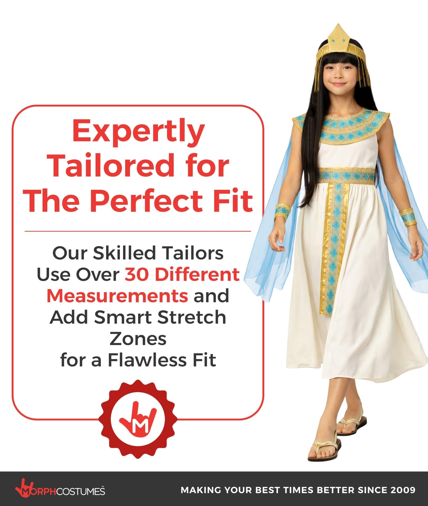 Morph Cleopatra Costume for Kids - Egyptian Costume for Girls - Halloween Dress Up - Egypt Themed Outfit, Large