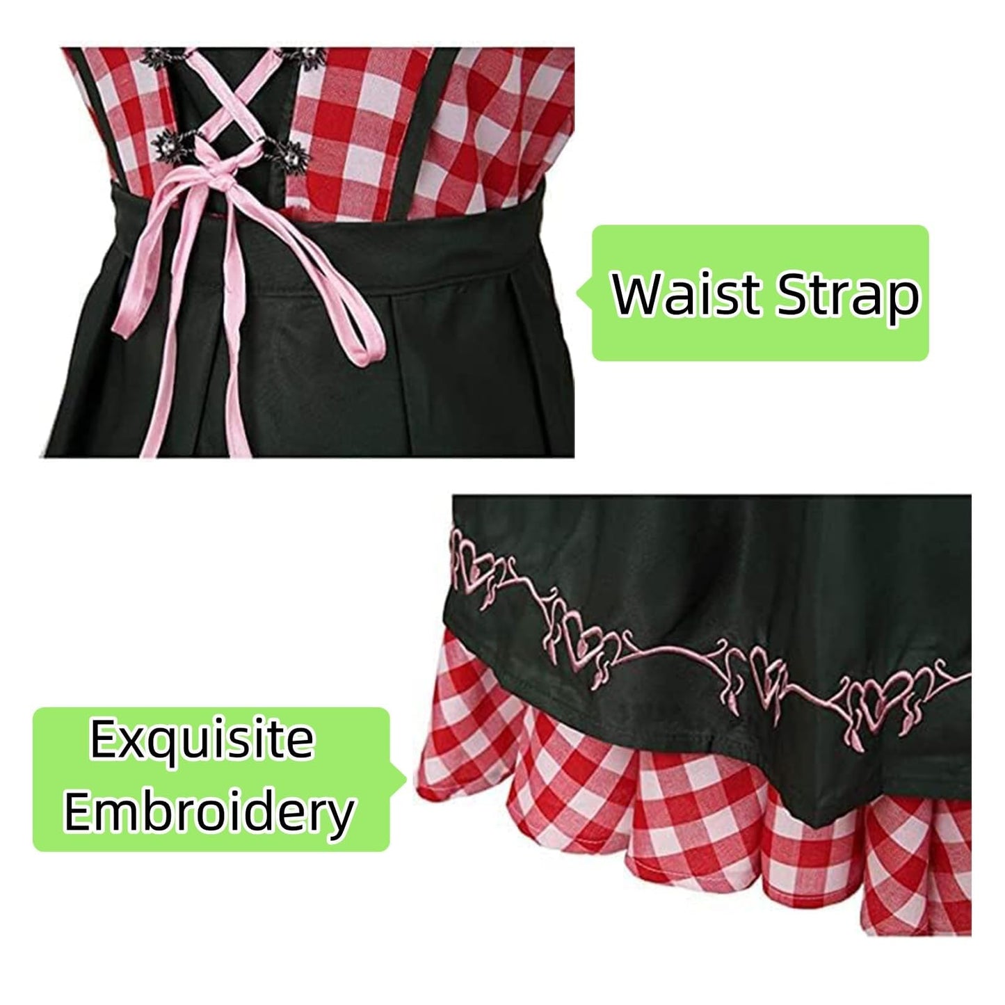 maxToonrain Oktoberfest Outfit Women German Beer Bavarian Dirndl Dress Plaid Short Sleeve for Halloween Beer Festivals (Red Gingham Black Apron, S)
