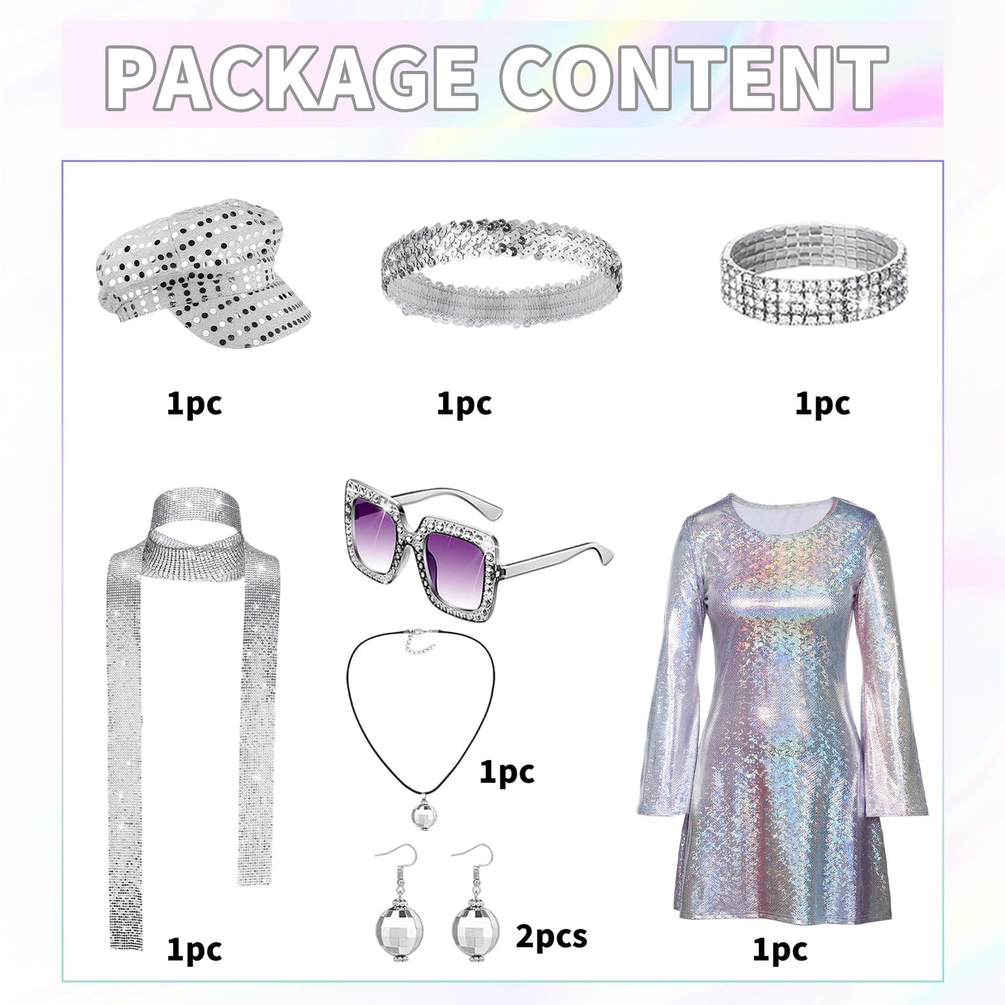 70s Disco Costume for Women - Disco Outfit Set with Sparkle Flare (image 2)