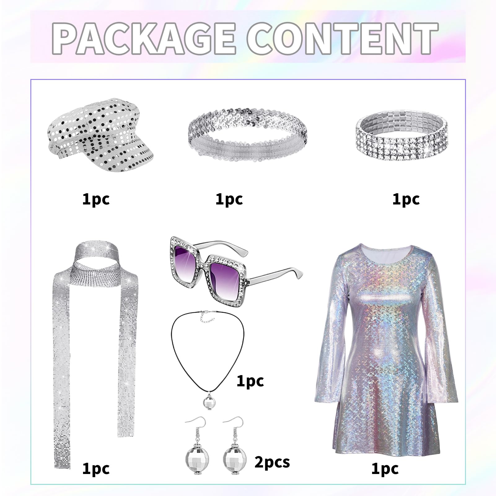 70s Disco Costume for Women - Disco Outfit Set with Sparkle Flare (image 2)