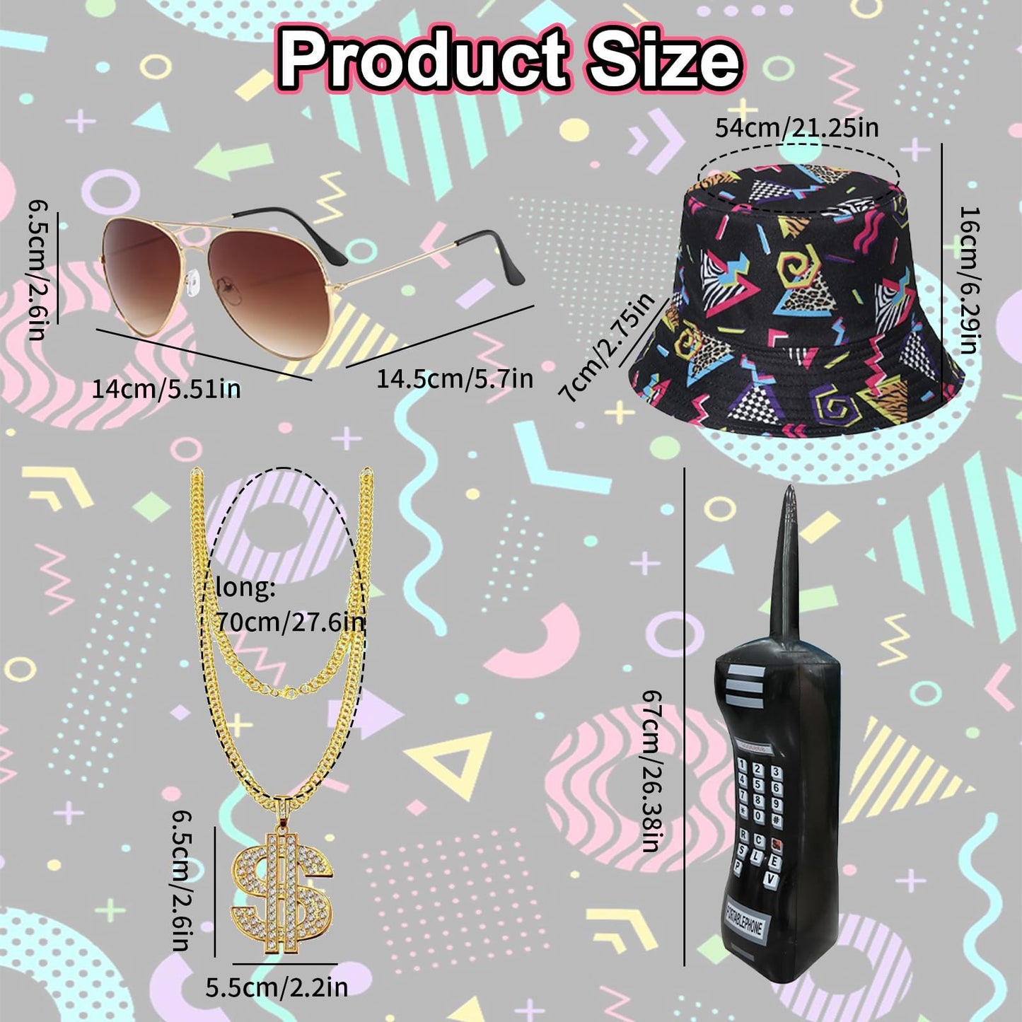 80s 90s Fancy Dress Men with Accessories, Retro 80s 90s Hip Hop Outfit for Adults, 80s Fancy Dress Set with 1 Sportswear Shirt Pant Hat Necklace Balloon Glasses, for 80s Party Carnival Rave (L)