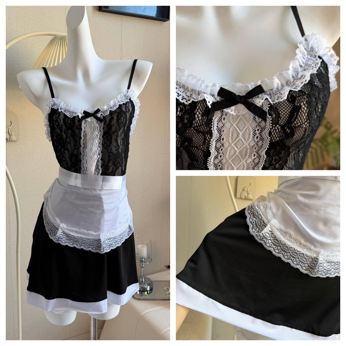 Women's Sexy Maid Costume Naughty Lace French Cosplay Babydoll (image 4)