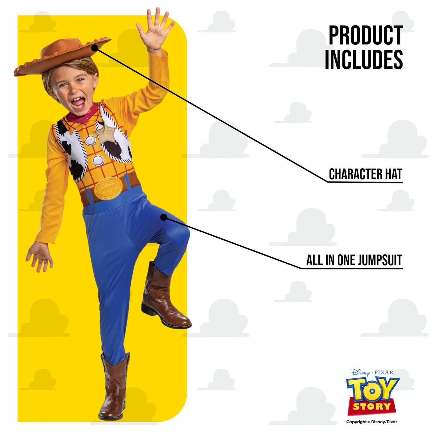 Disney Official Classic Woody Costume for Kids includes Woody Hat, Kids Cowboy Costume, Woody Fancy Dress Up Outfit, Toy Story Costume, World Book Day Costumes for Boys M