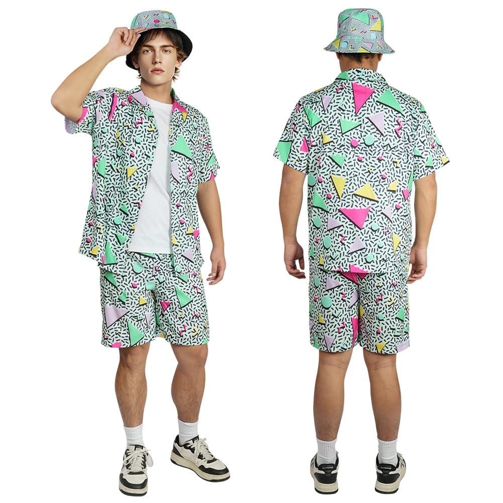 80s 90s Outfit Retro Button Shirts - Hip Hop Costume Outfit Set