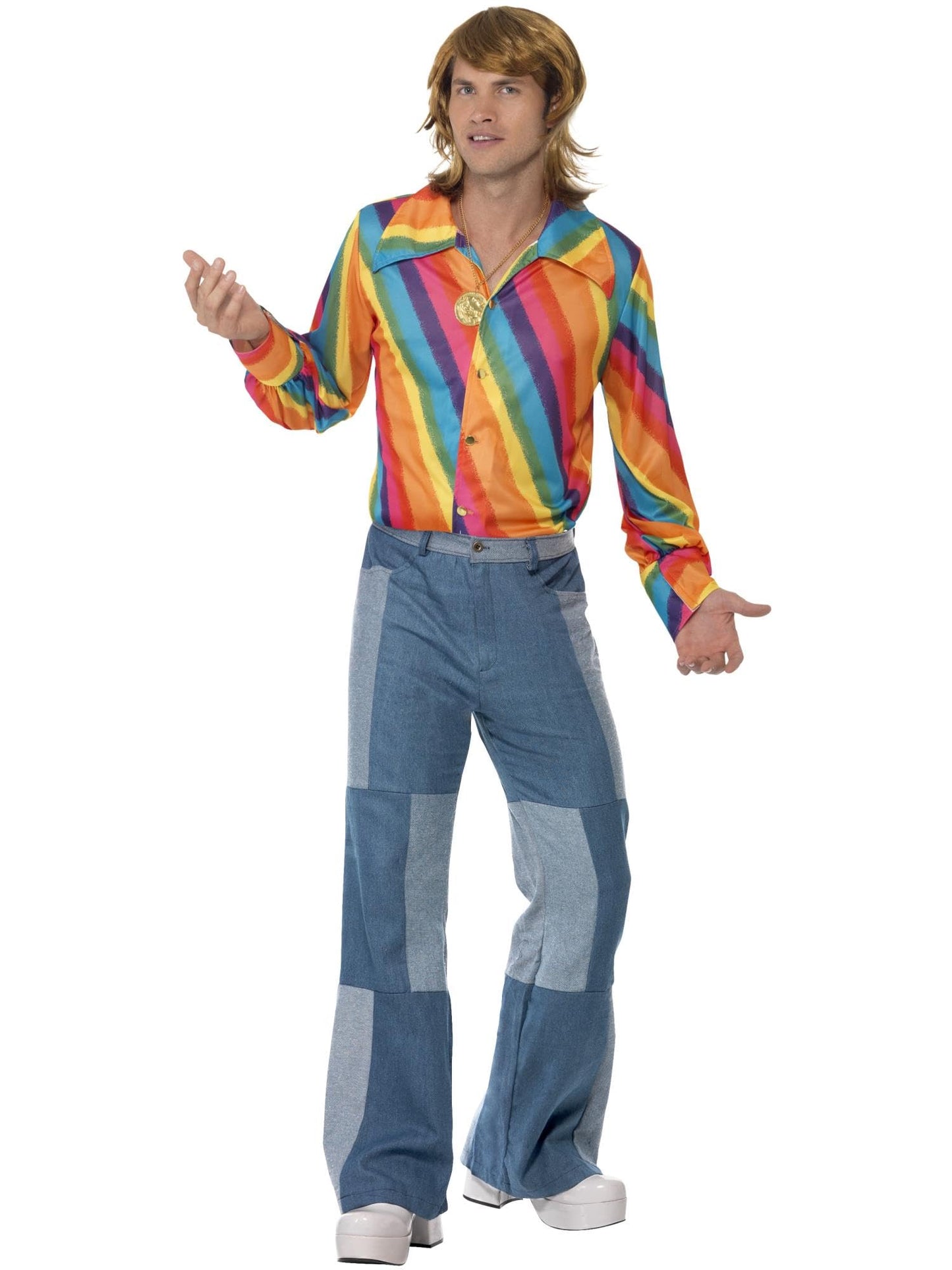 Smiffys 1970s Colour Shirt, Rainbow, L - Size 42 inch-44 inch