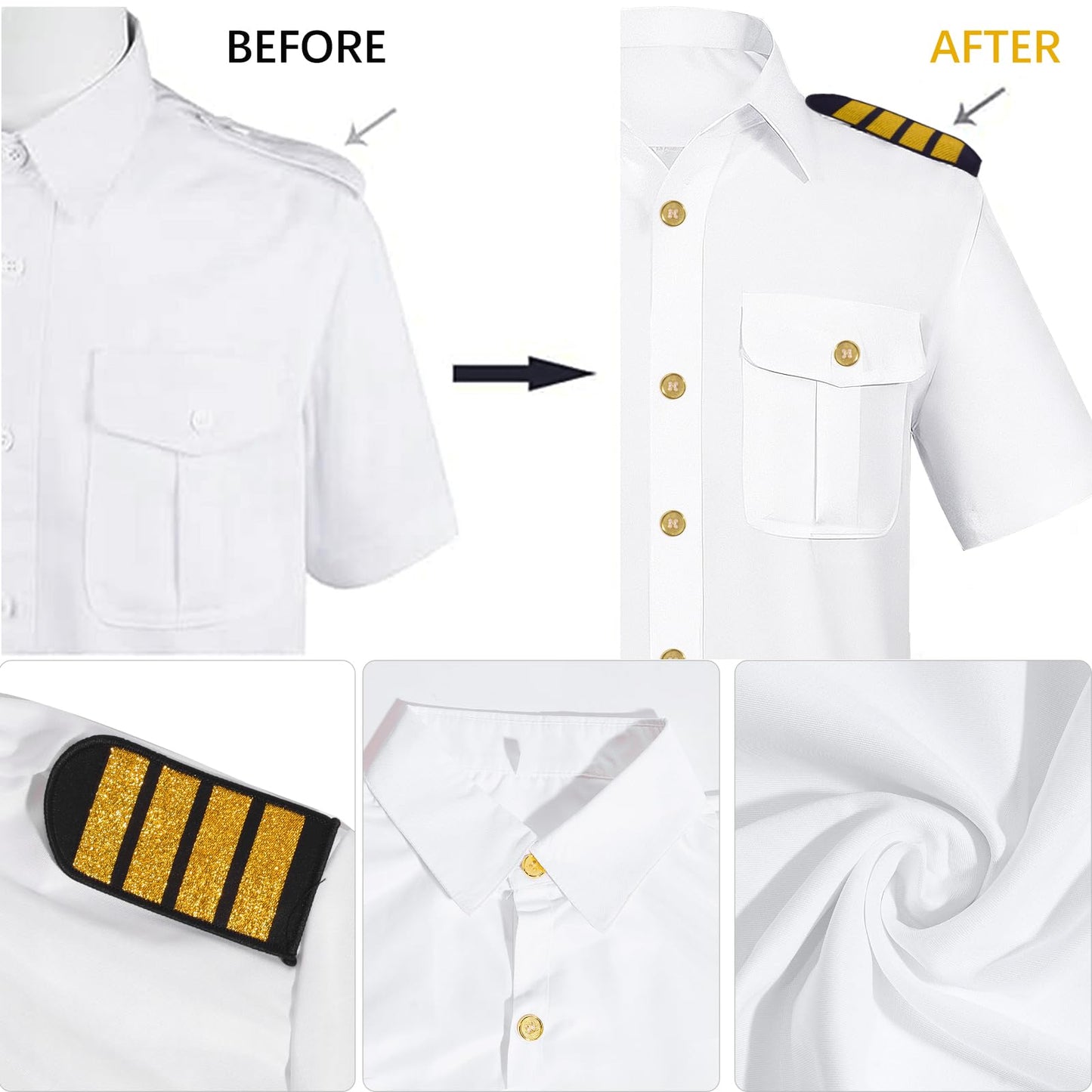 shengo 6PCS Captain Costume Sets Halloween Costumes Captain Shirt Captain Sailor Costume with Navy hat Pipe Sunglasses Tie Gold Anchor Pin Gloves Men Fancy Dress Costumes (M)