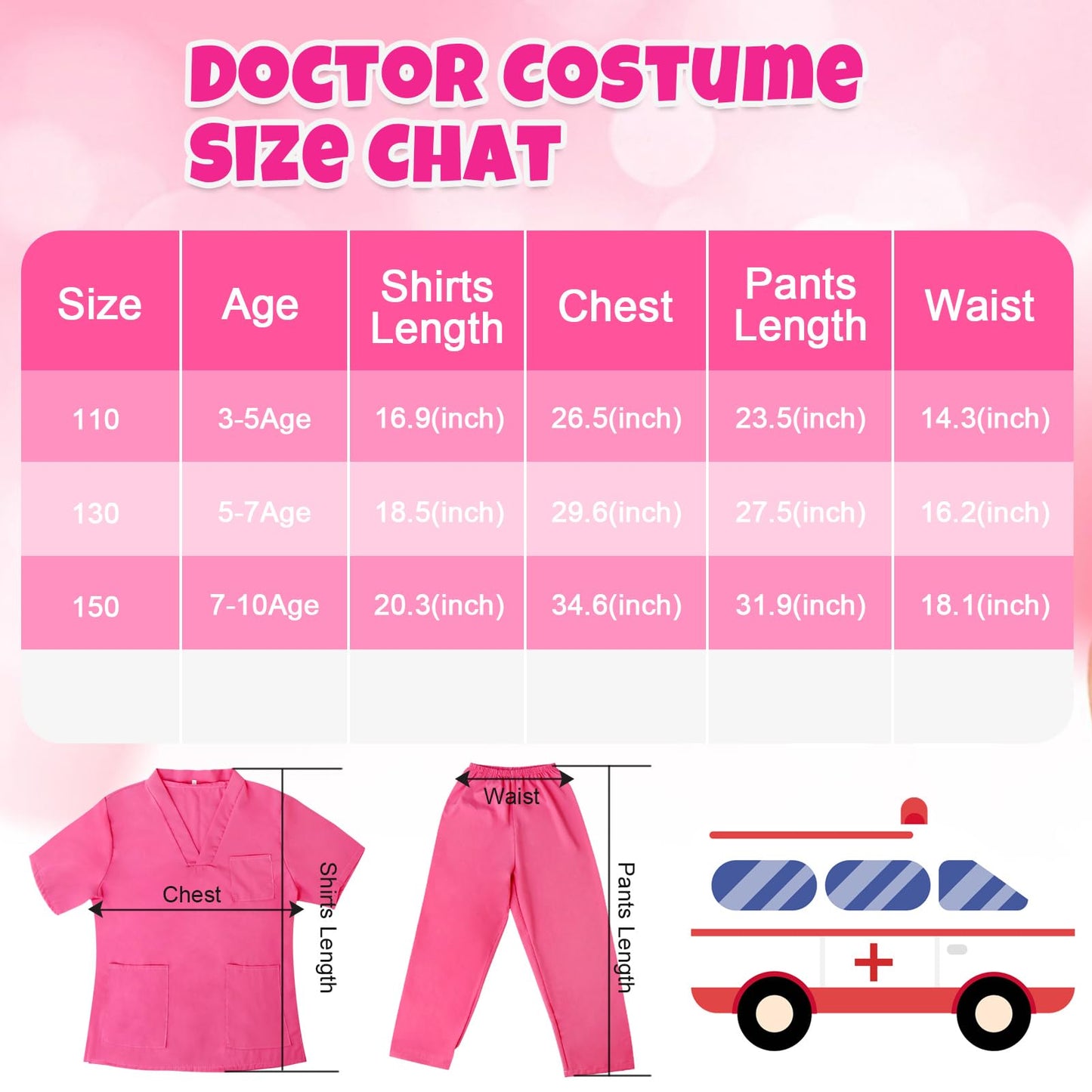 JoyPlus 8 Pcs Kids Doctor Costume Set,Nurse Suit Kit Uniform with Stethoscope, Doctor Costume for Kids,Doctors Outfit Set with Accessories,Nurse Dress Up Halloween Cosplay for Girls 3-10 Years Old (S)