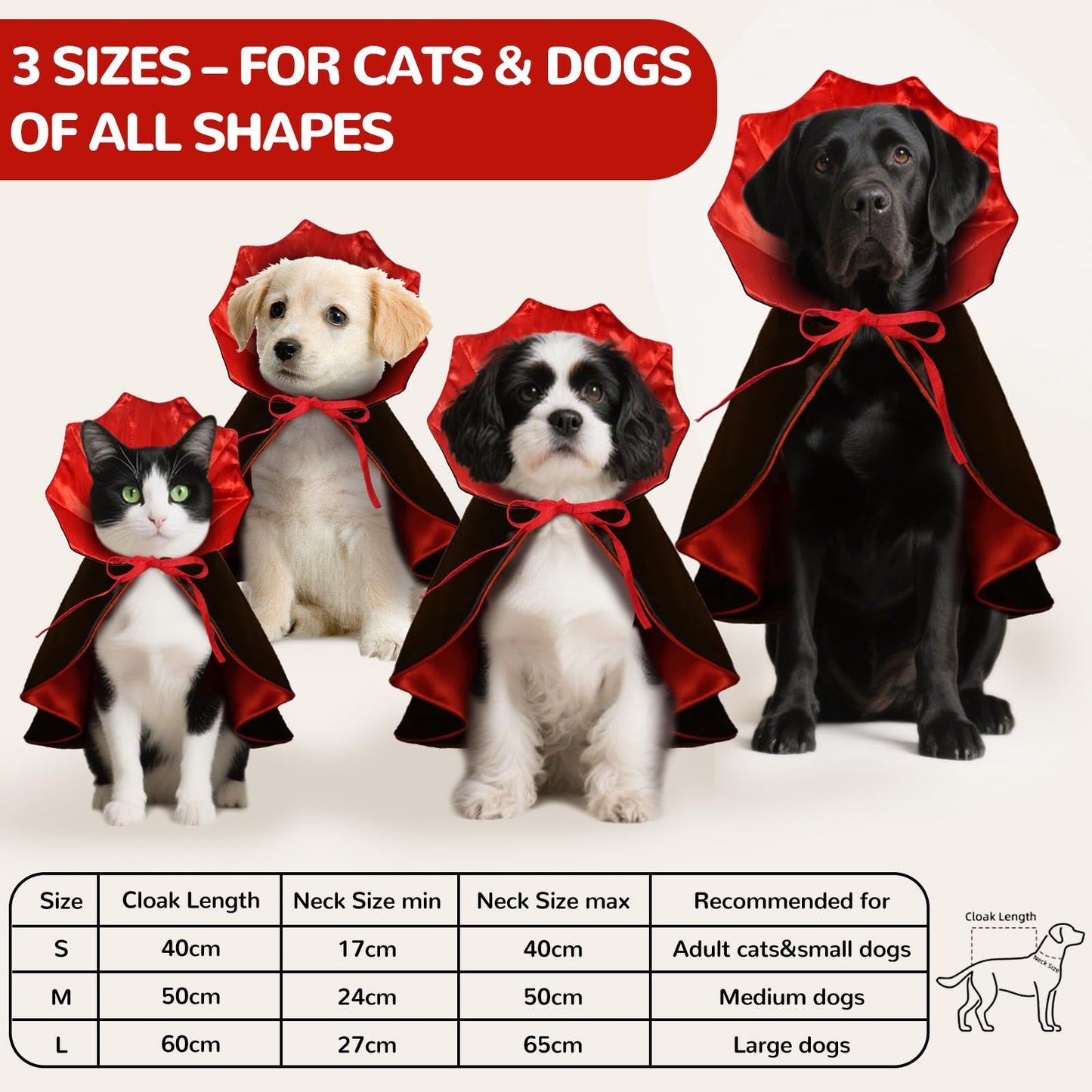 Halloween Pet Vampire Cape Adjustable Red & Black Fancy Dress