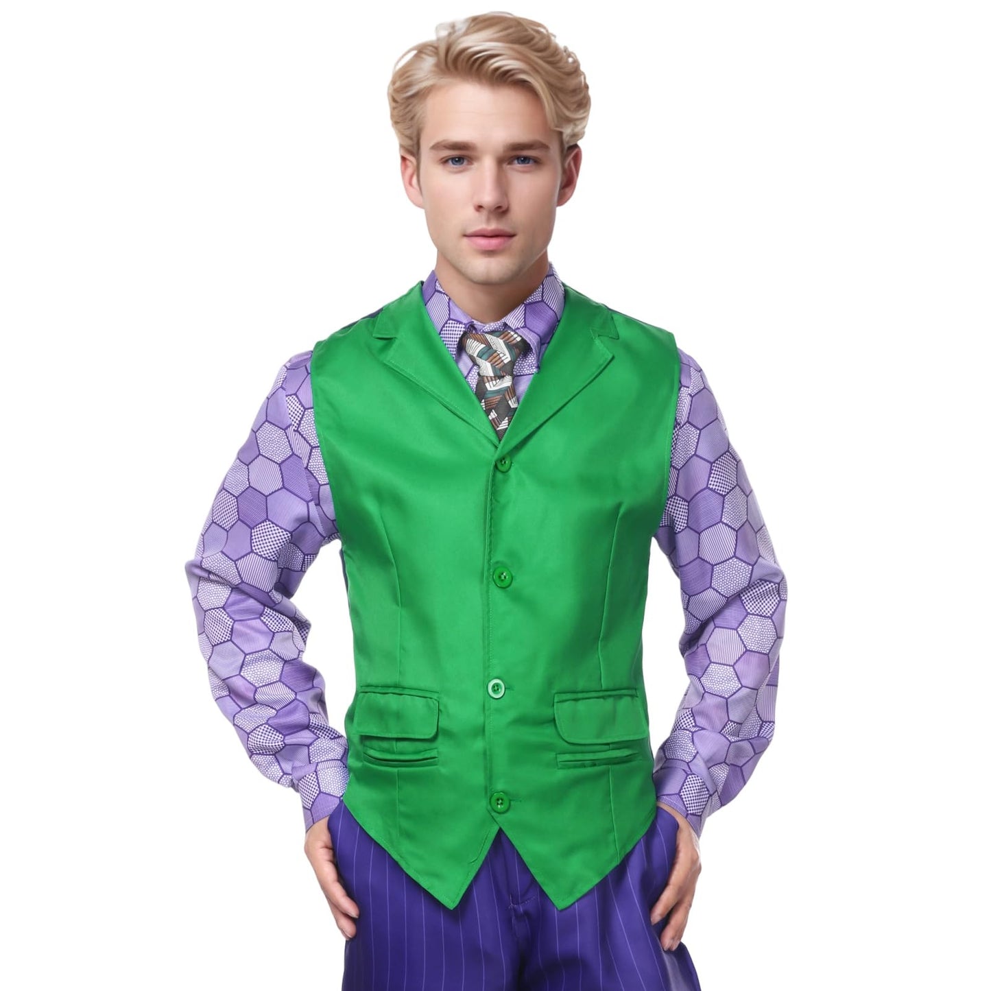 Alaiyaky Adult Men Joker Costume Shirt Vest Tie Outfit Suit Set Halloween Cosplay Dress Up Props (Style A, XXL)