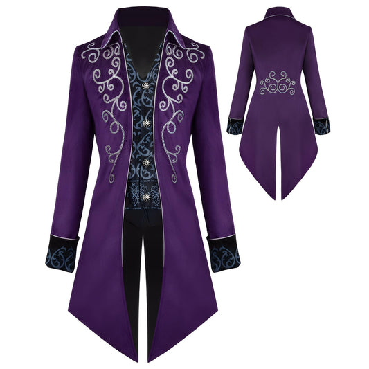 Men's Steampunk Vintage Tailcoat Jacket Gothic Tailcoat Coat Carnival Costumes,Medieval Clothing Men,Halloween Costume Men (Purple, XXL)