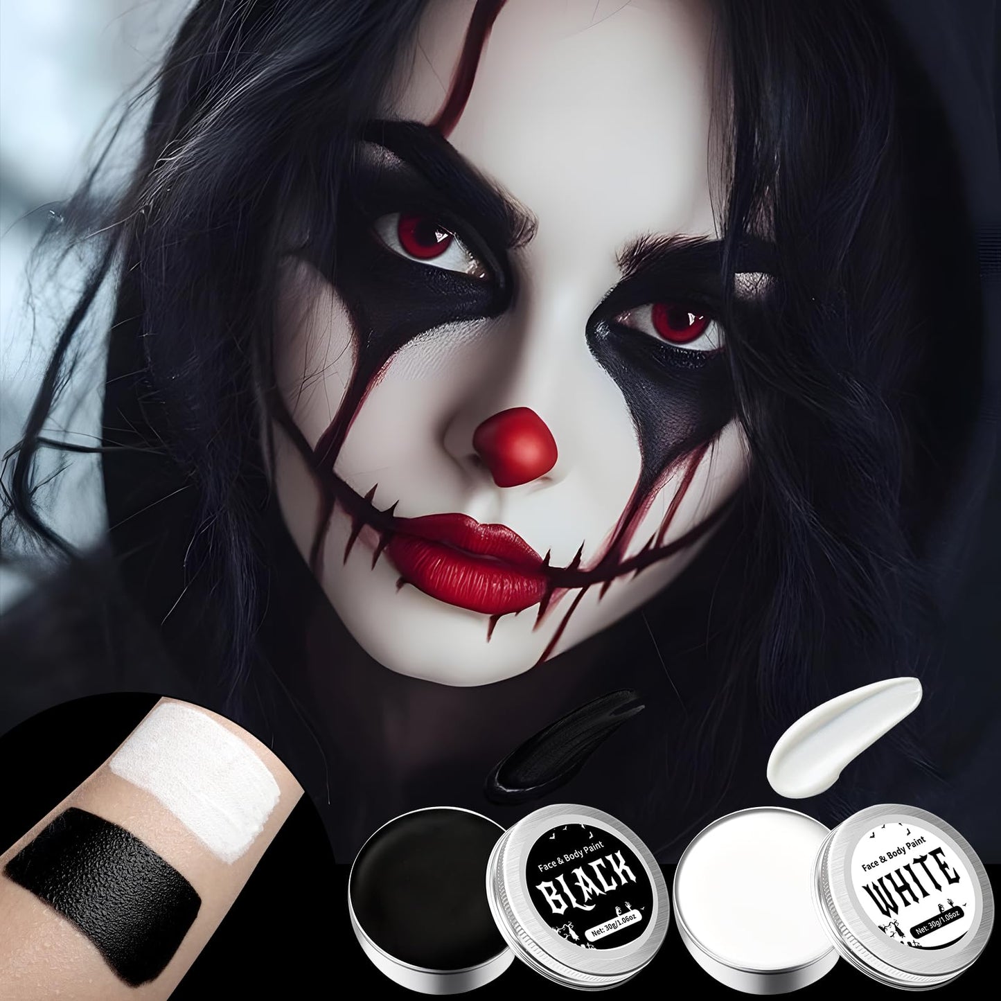 White Black Face Paint Makeup Halloween - 60g Halloween Make Up Kit Kids Adults, Halloween Face Paints Kit for Children, Skeleton Zombie Clown Makeup Halloween, Body Paint for Fancy Dress Festivals