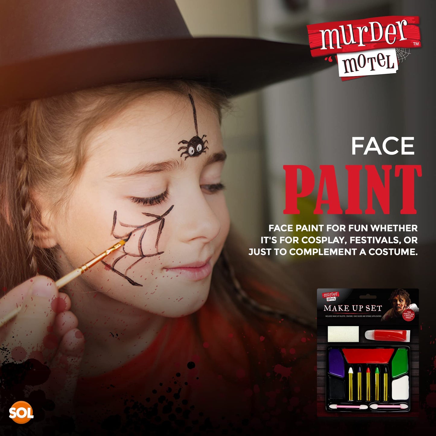 SOL 1pk Zombie Makeup Set, Includes Face Paint Colour Palette, Crayons, Fake Blood and Sponge, Halloween Vampire SFX Make Up Kit for Children, Special Effects Face Paint Set for KIds and Adults