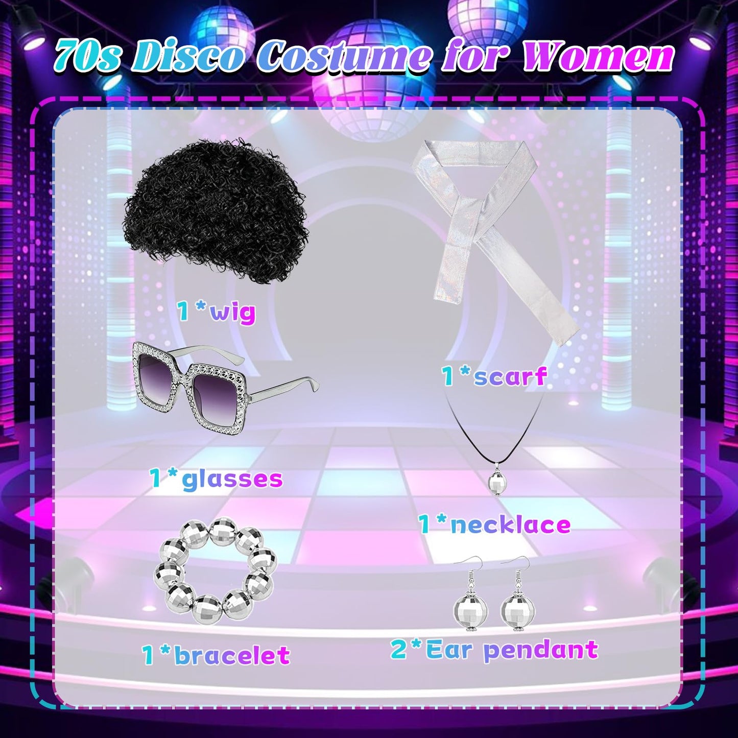 HZVRTN 70s Fancy Disco Outfits Women,70s Shiny Disco Costume Set for Carnival Halloween Cosplay Party (Silvery, 2XL)