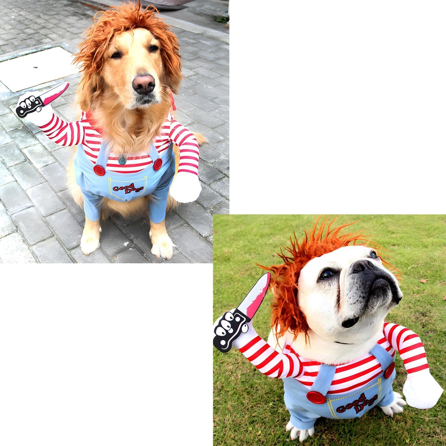 DELIFUR Dog Chucky Costume Pet Halloween Clothes Cat Cosplay Party Suit Funny Dog Costume Small to Large Dogs(L)