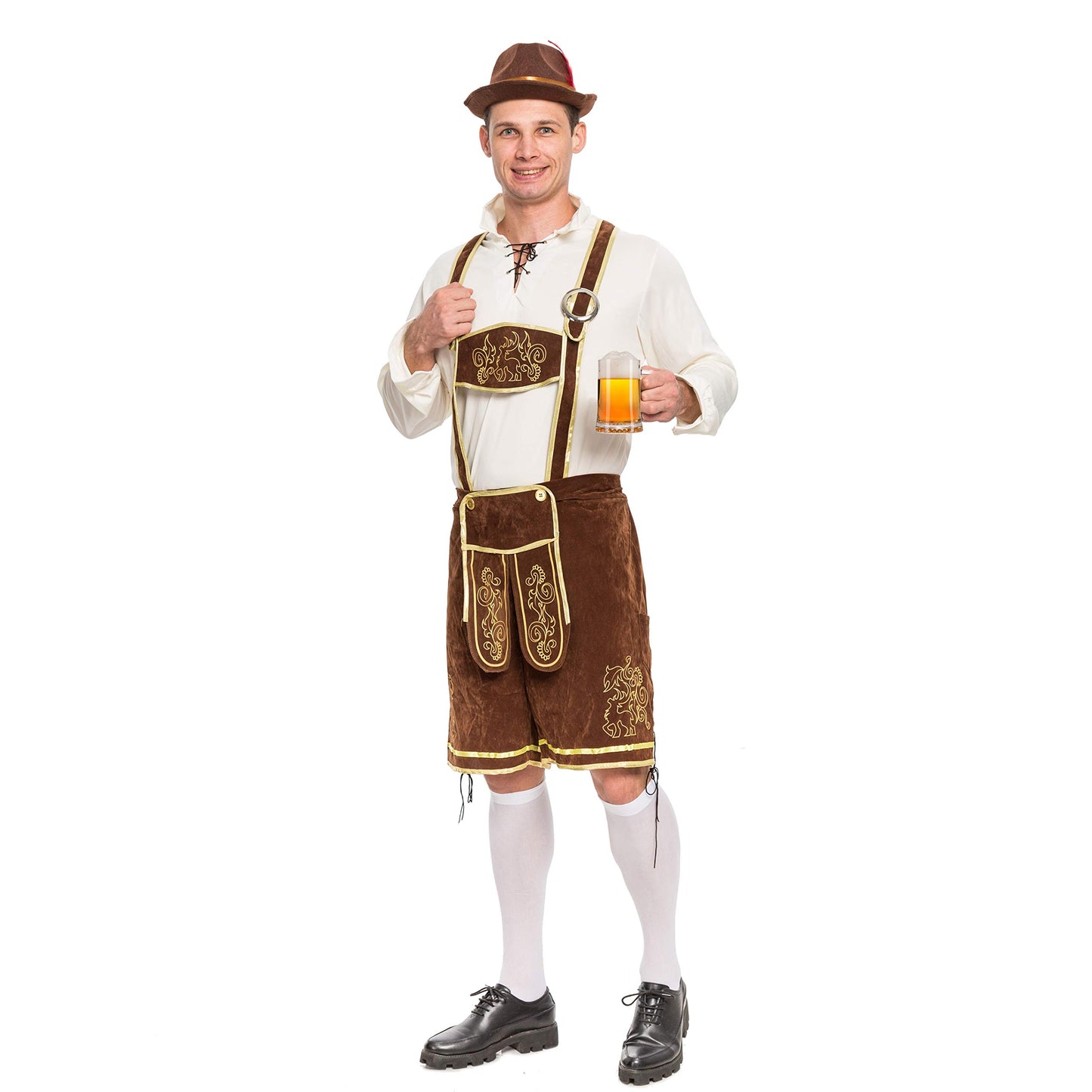 Spooktacular Creations Men’s German Bavarian Oktoberfest Costume Set Lederhosen men for Halloween Dress Up Party and Beer Festival (Medium)