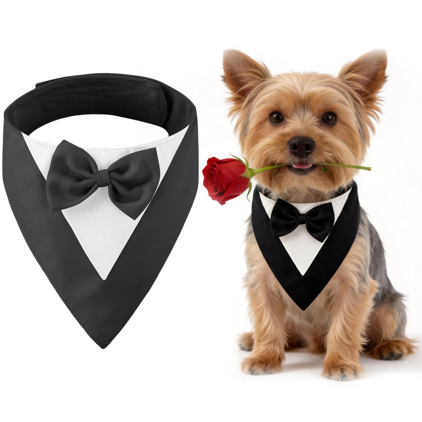 Dog Tuxedo Bandana with Bow Tie - Adjustable Formal Pet Outfit