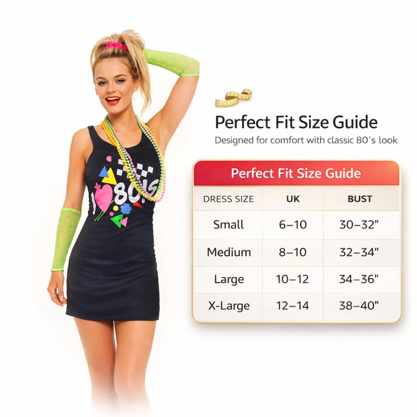 SoWest Women’s I Love 80s Vest Dress – 1980s Neon Fancy Dress Sleeveless Costume for Retro Parties, Hen Nights & Dance Events | Casual Summer Outfit for 80s Theme, Cosplay & Party Wear - XL