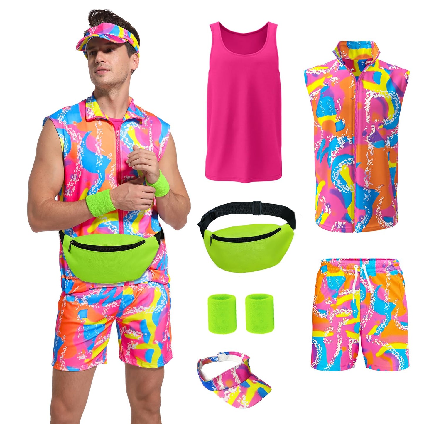 OPAEHJF 80s Men Workout Costume Halloween Cosplay Couples Outfits 80s 90s Workout Costume Outfit Set for Adult Men (L)