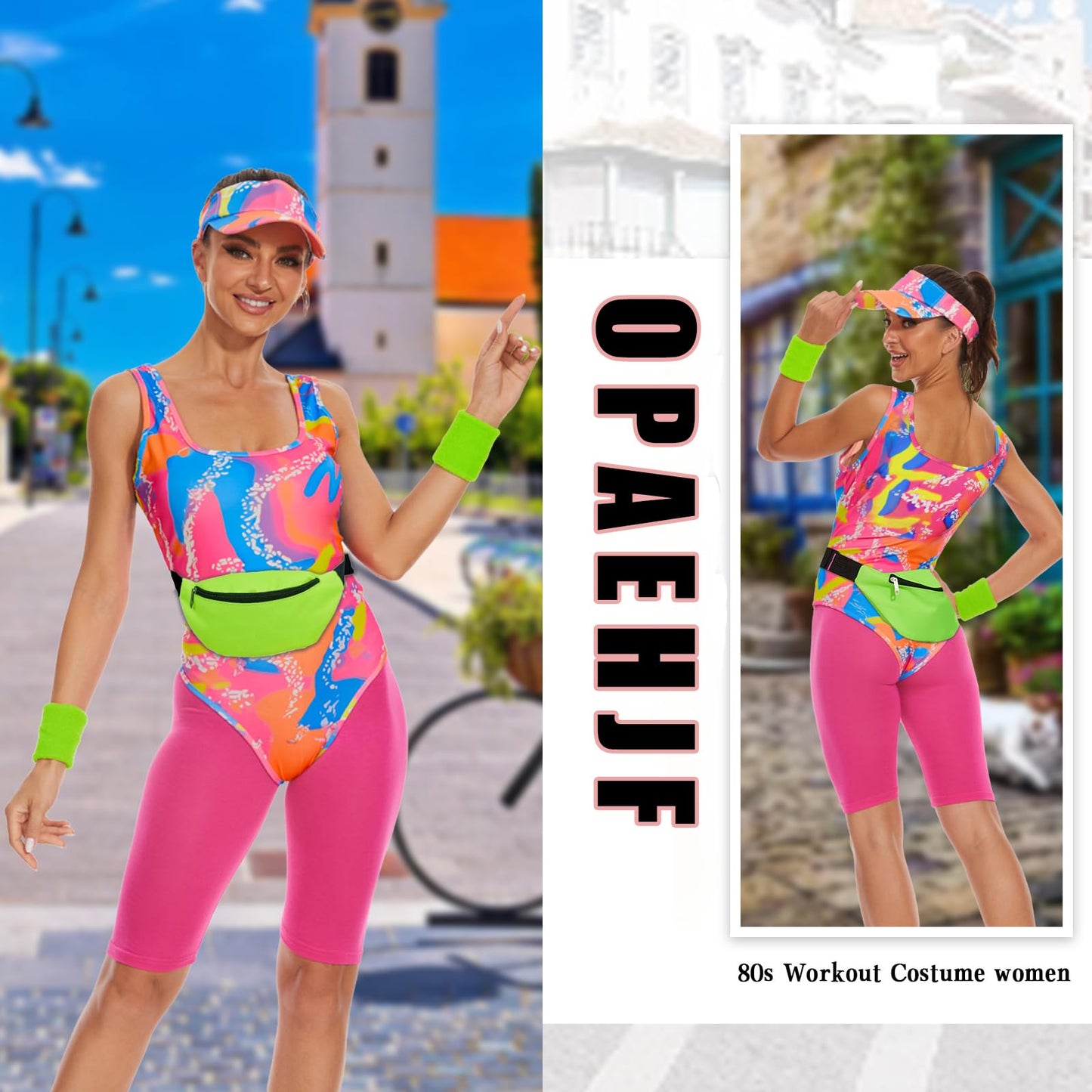 OPAEHJF 80s Workout Costume for Women Halloween Cosplay Couples Outfits Swimwear Suit 80s 90s Workout Costume Outfit 5Pcs Set (S)