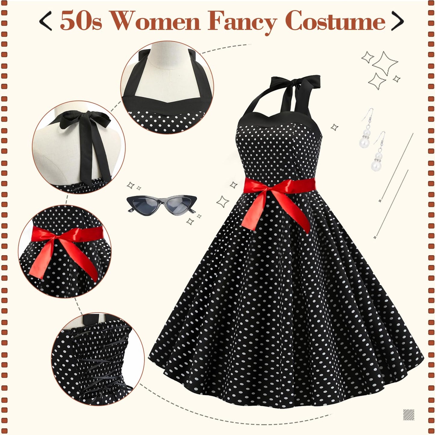 50s Costume Accessories - 1950s Fancy Dress Kit Women Retro Outfit (image 3)