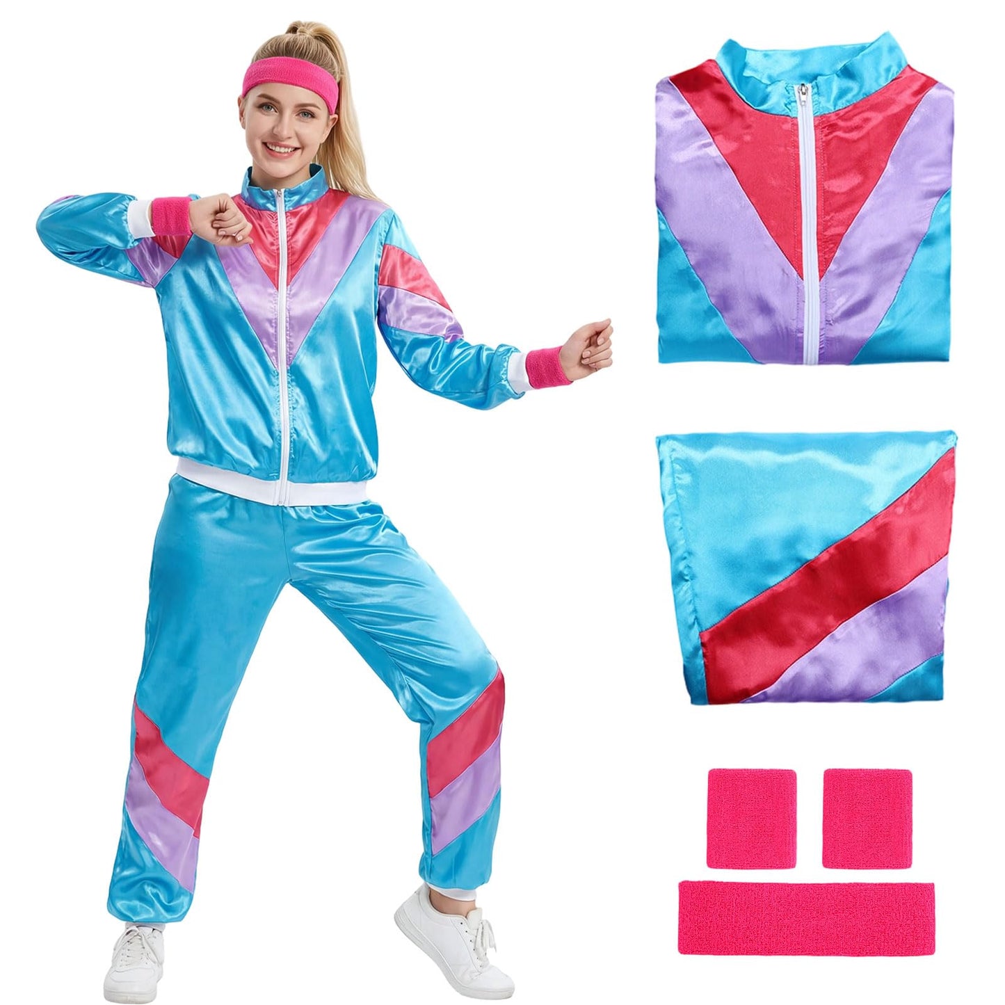 80s 90s Retro Shell Suit Tracksuit Set - Height of Fashion 4-Piece