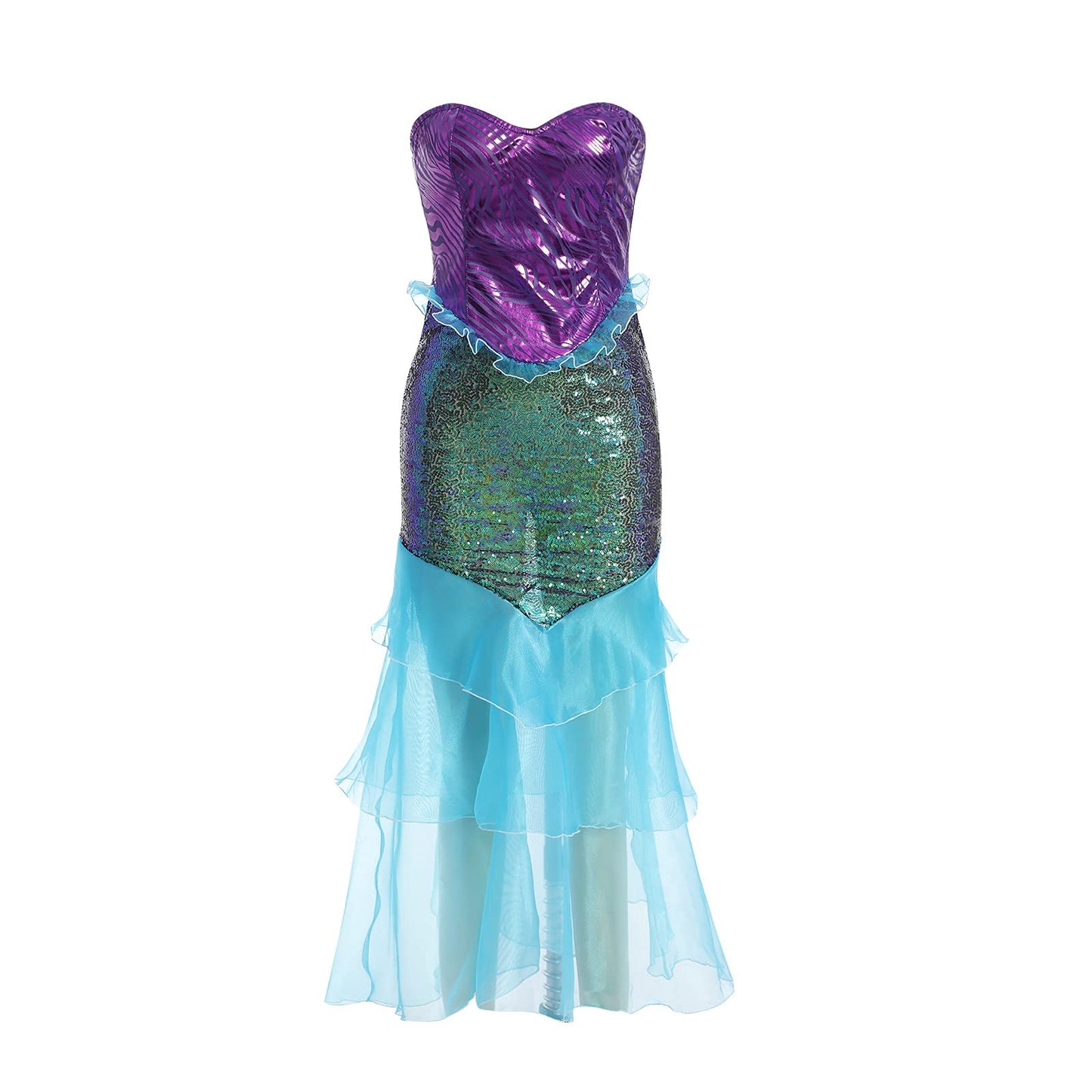 Women's Mermaid Ladies Ruffle Sequin Fairytale Book Fancy Long Tail (image 5)