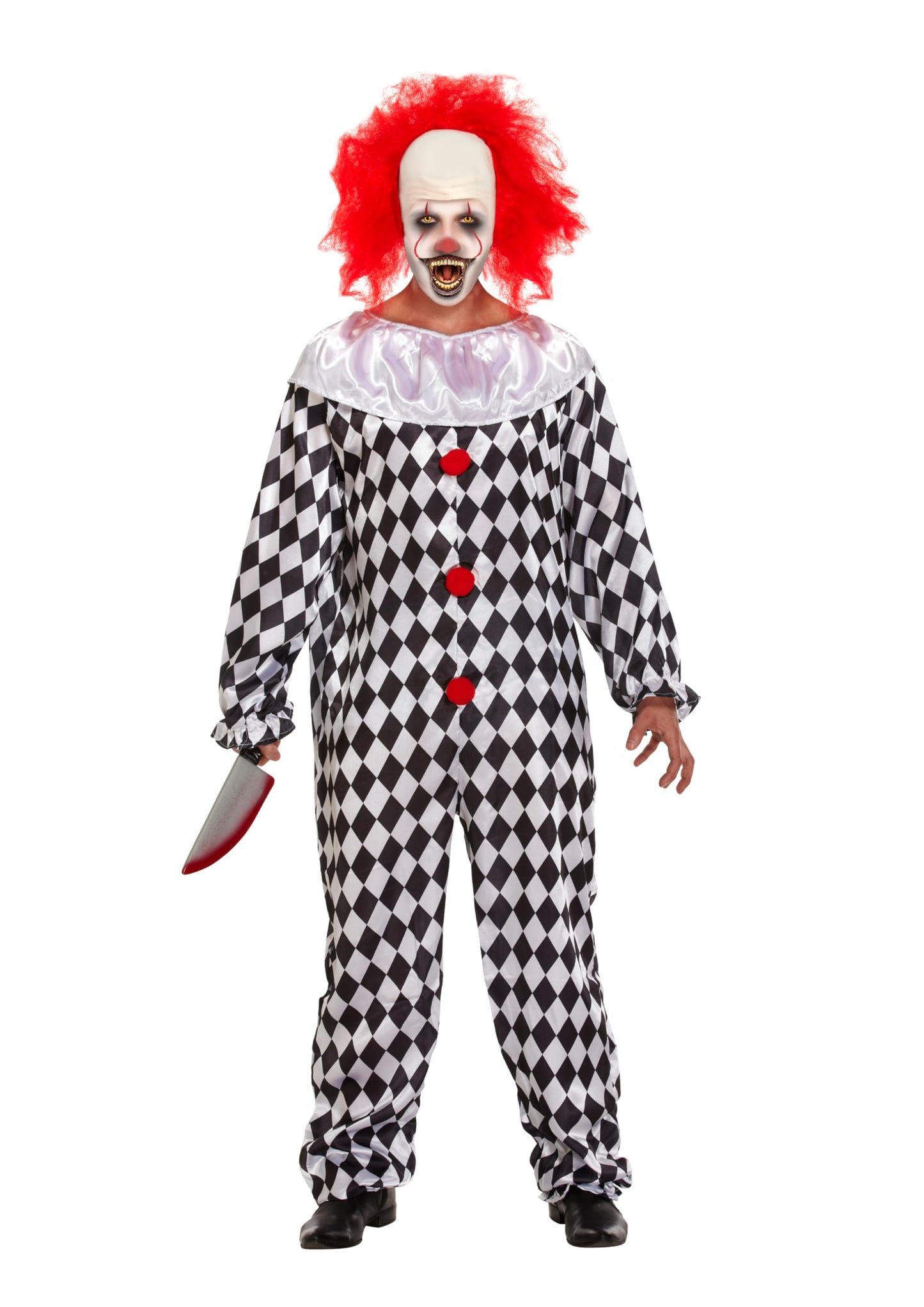 Scary Clown with Wig Halloween Fancy Dress Costume