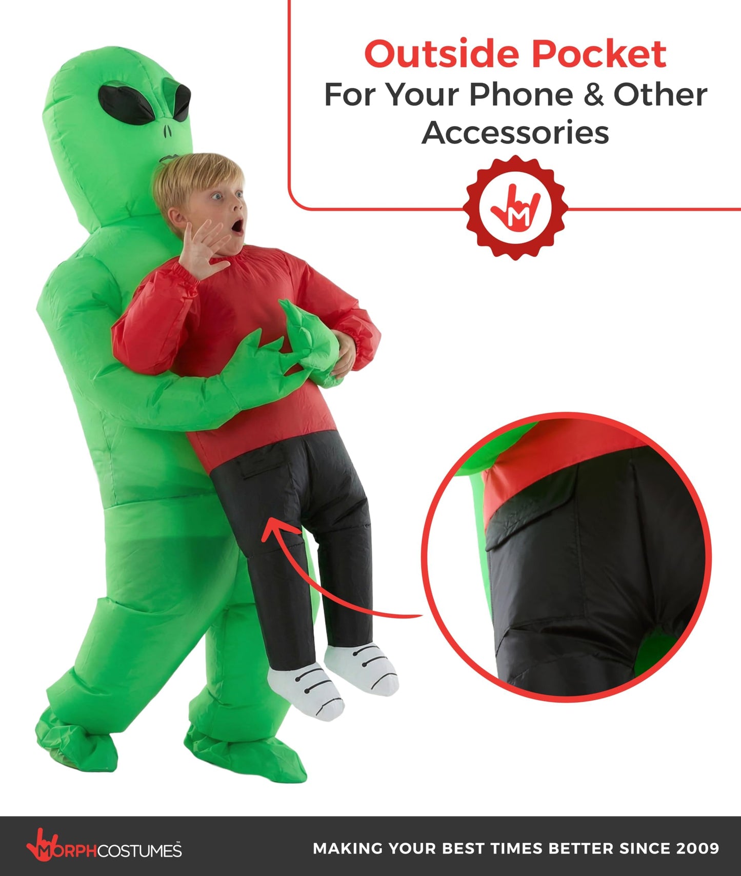 Morph Alien Costume Kids, Red Inflatable Alien Blow Up Costumes, Halloween Costumes for Kids, Boys Halloween Costume