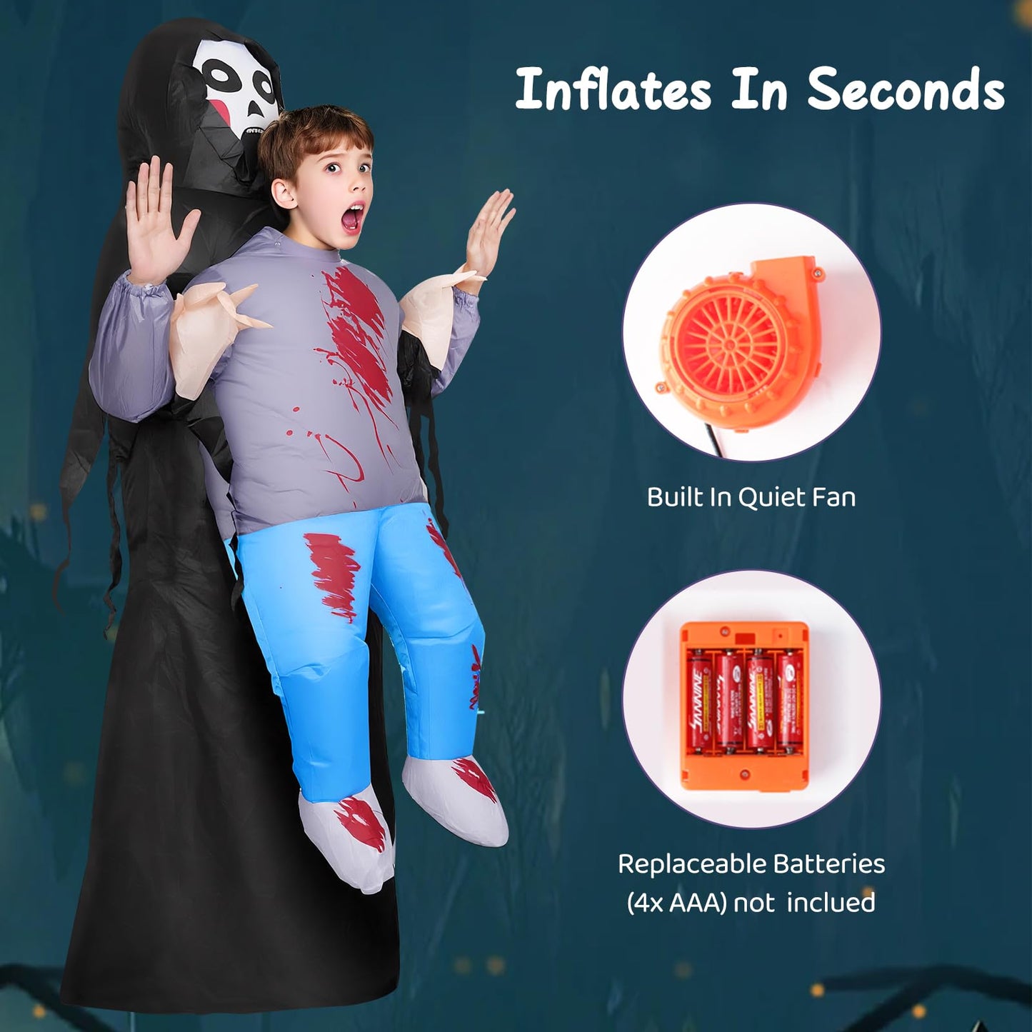 Lustwieta Inflatable Grim Reaper Costume, Grim Reaper Mens Costume, Mens Halloween Costumes Scary, Fancy Dress Outfit One Size (Teens)