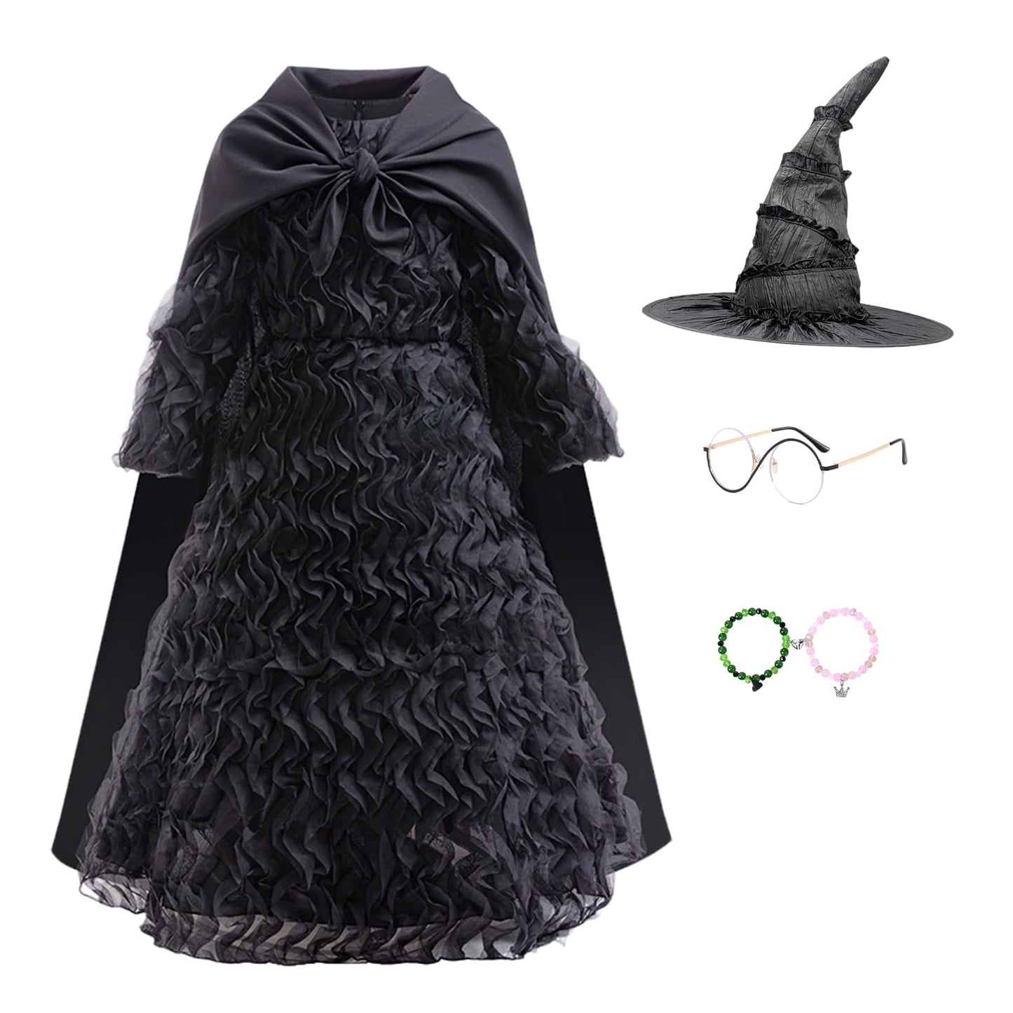 keaiyouhuo Kids Witch Costume Dress for Girls Halloween Cosplay Carnival Party Outfit With Glasses and Pointed Hat